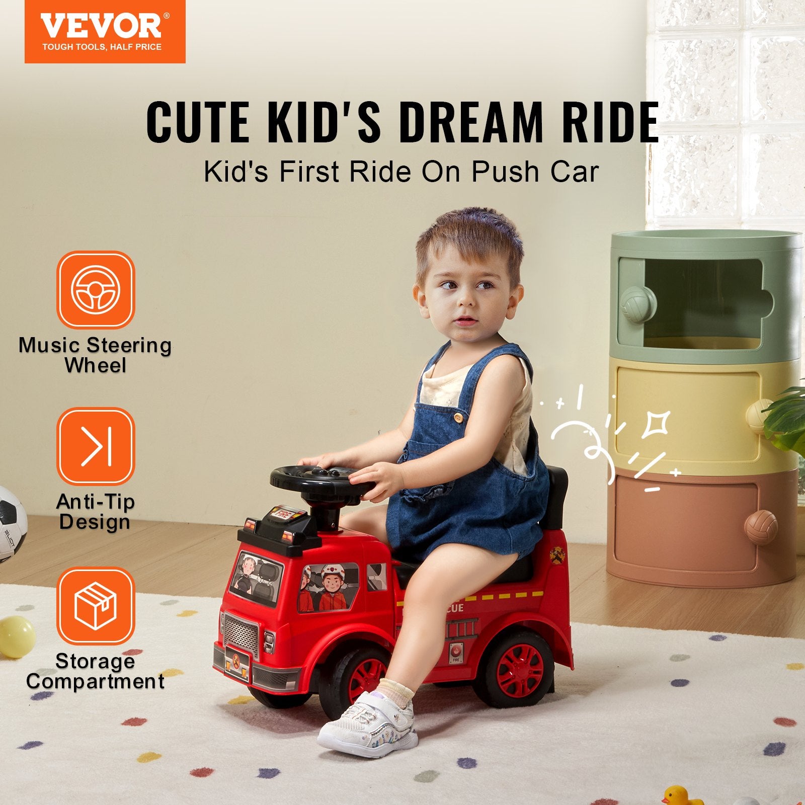 Ride On Cars: VEVOR Ride On Push Car for Toddlers, Ages 1-3, Ride Racer, Sit to Stand Toddler Ride On Toy, Classic Kids Ride On Car with Music Steering Wheel & Under Seat Storage, Ride On Toy for Boys Girls, Red
