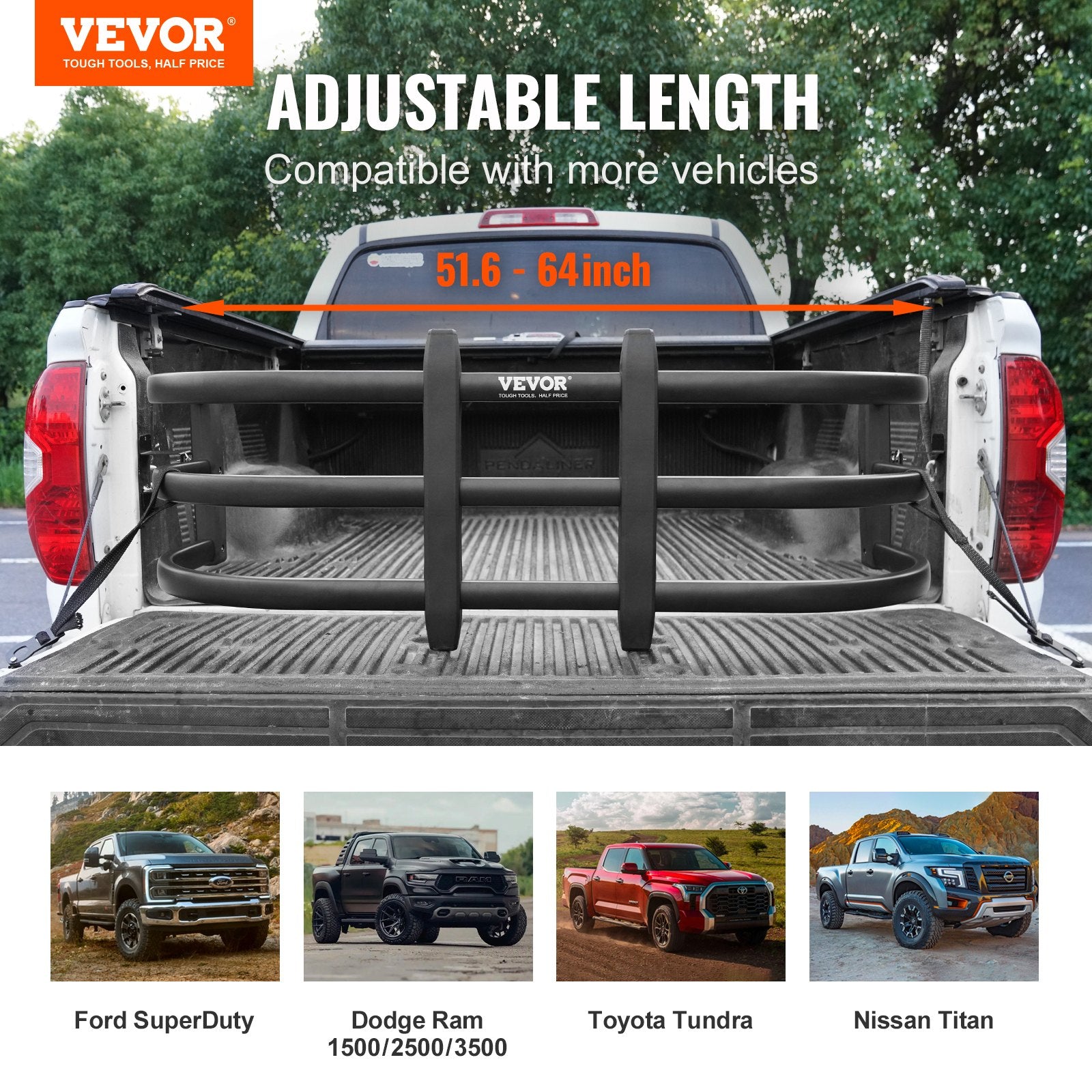 Automotive Parts: VEVOR Truck Bed Extender, Aluminum Retractable Tailgate Extender, 131cm-162.6cm Adjustable Length, Fits for Ridgeline, Tacoma, Gladiator, Colorado/Canyon, Frontier, and Ranger