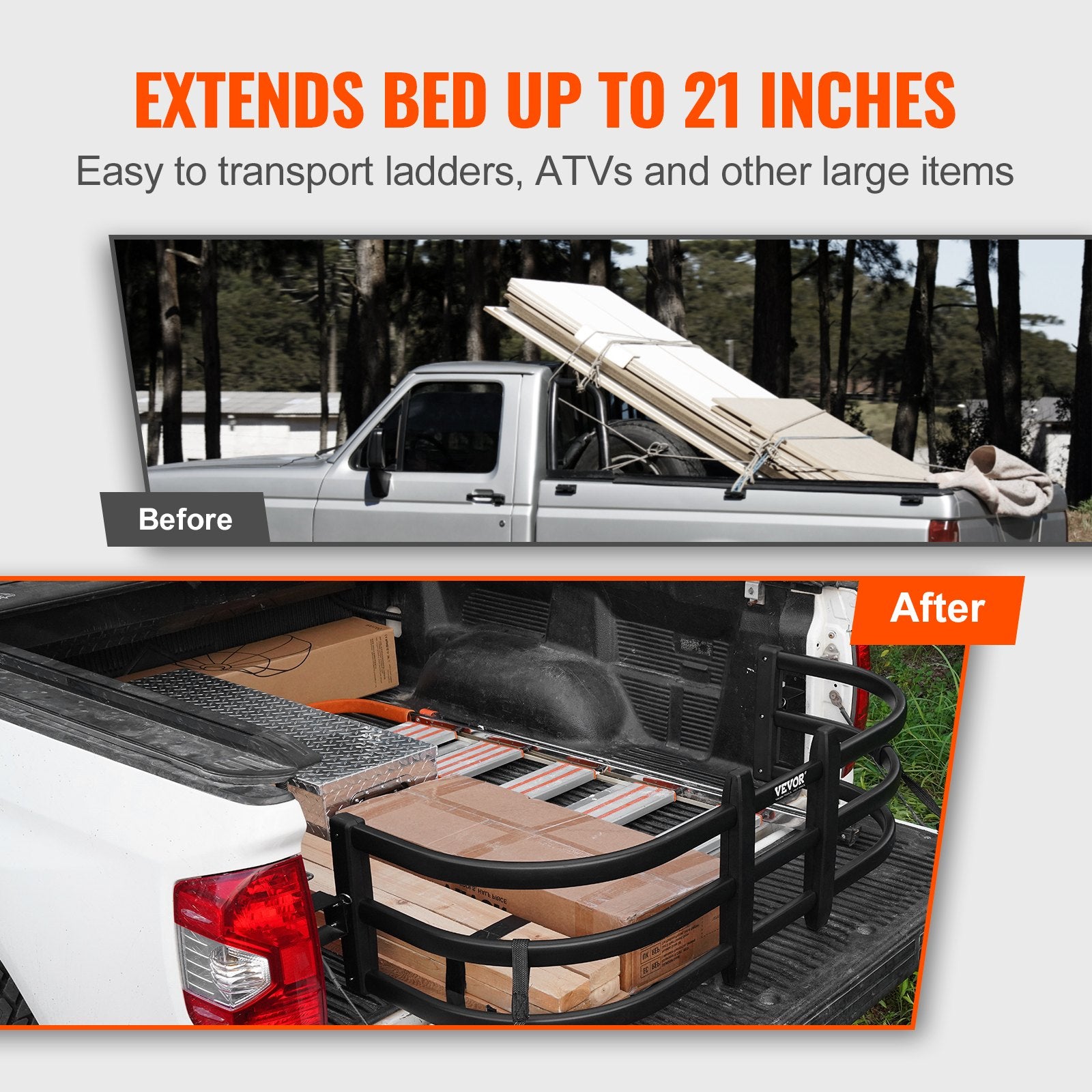Automotive Parts: VEVOR Truck Bed Extender, Aluminum Retractable Tailgate Extender, 131cm-162.6cm Adjustable Length, Fits for Ridgeline, Tacoma, Gladiator, Colorado/Canyon, Frontier, and Ranger