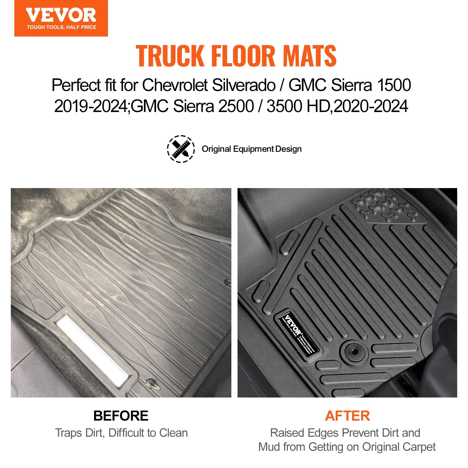 Automotive Decor: VEVOR Automotive Floor Mats Fits for Chevrolet Silverado/GMC Sierra 1500 3 pcs