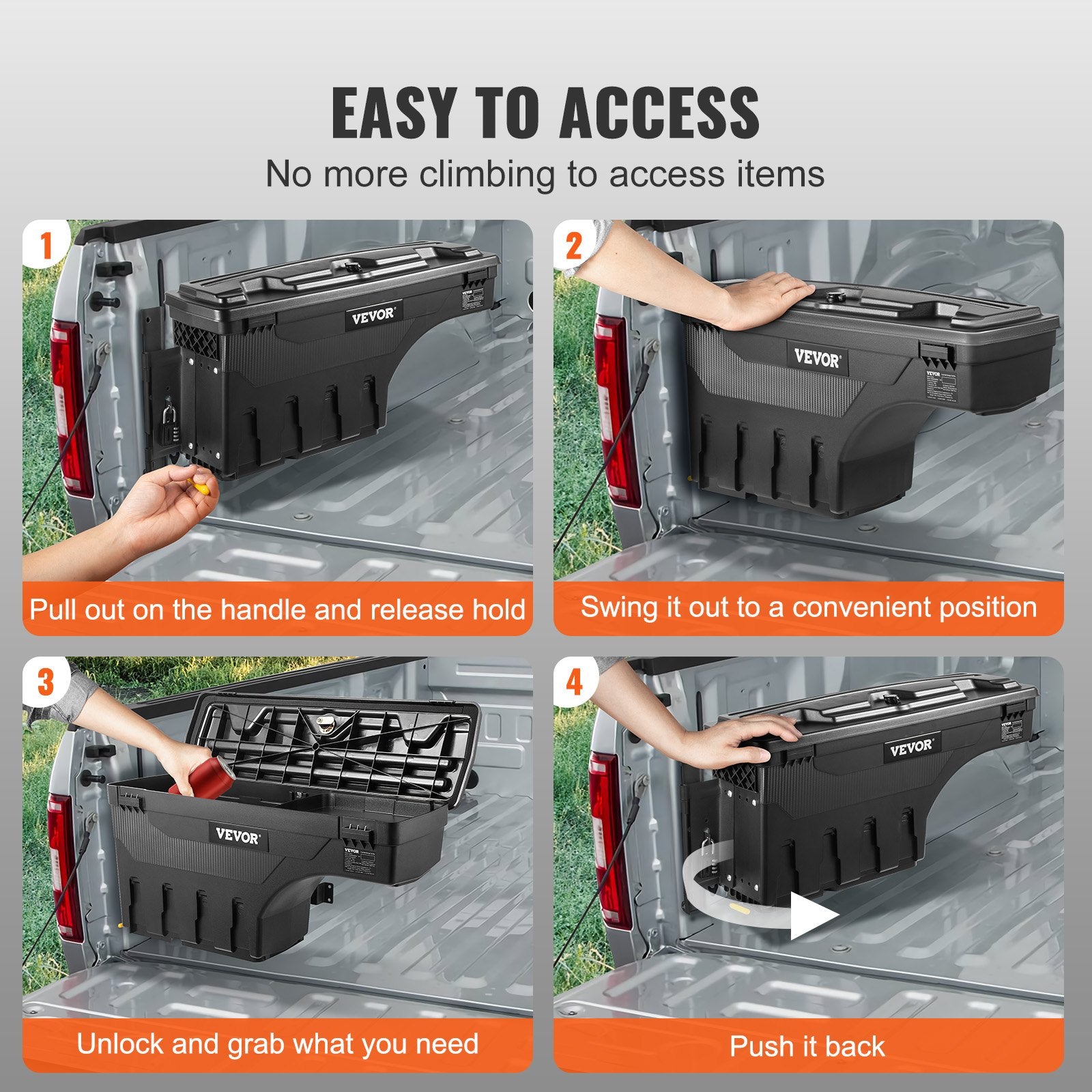 Automotive Decor: VEVOR Truck Bed Storage Box, Lockable Swing Case with Password Padlock, 6.6 Gal/25 L ABS Wheel Well Tool Box, Waterproof and Durable, Compatible with Ford F-150 2015-2021, Drivers Side