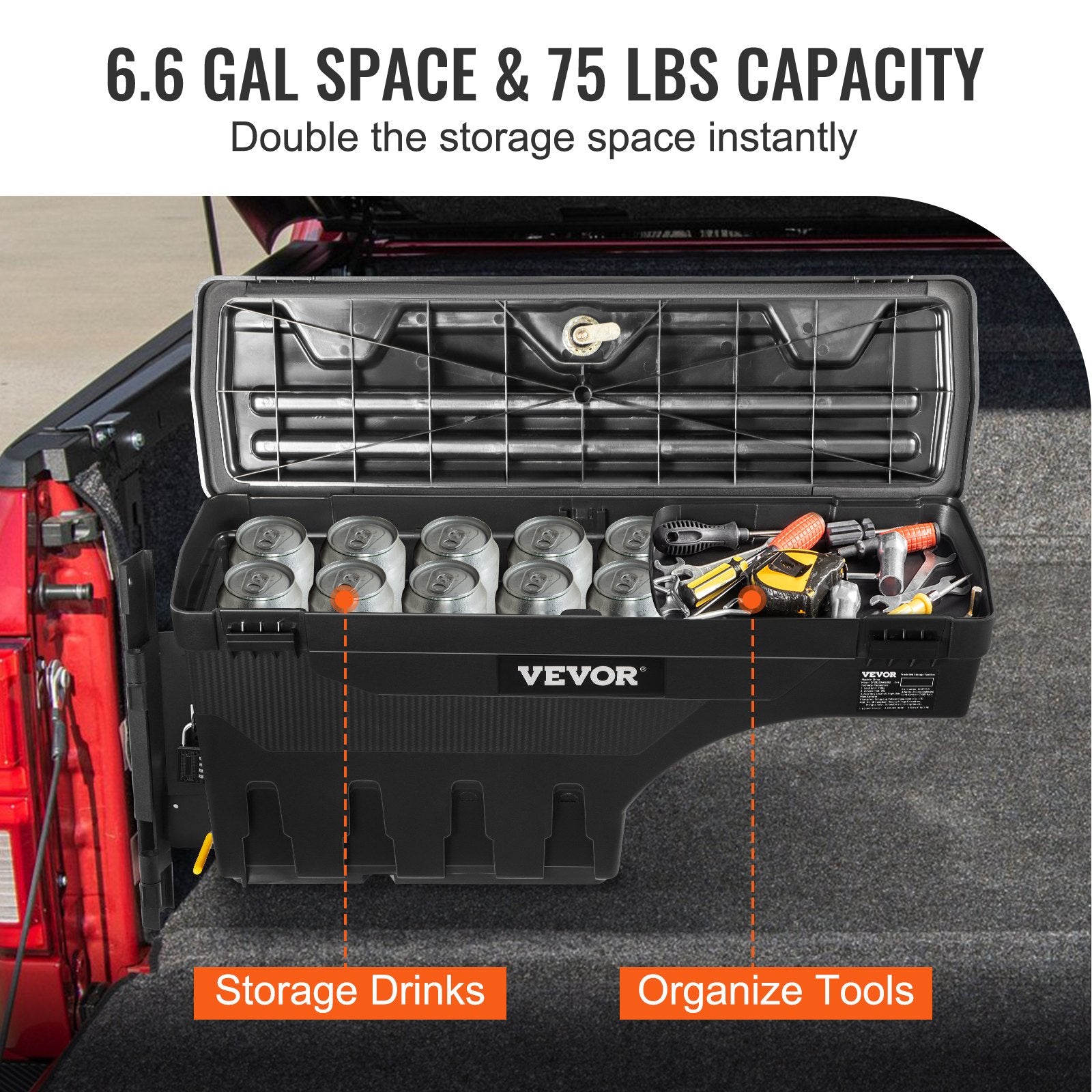Automotive Decor: VEVOR Truck Bed Storage Box, Lockable Swing Case with Password Padlock, 6.6 Gal/25 L ABS Wheel Well Tool Box, Waterproof and Durable, Compatible with Ford F-150 2015-2021, Drivers Side
