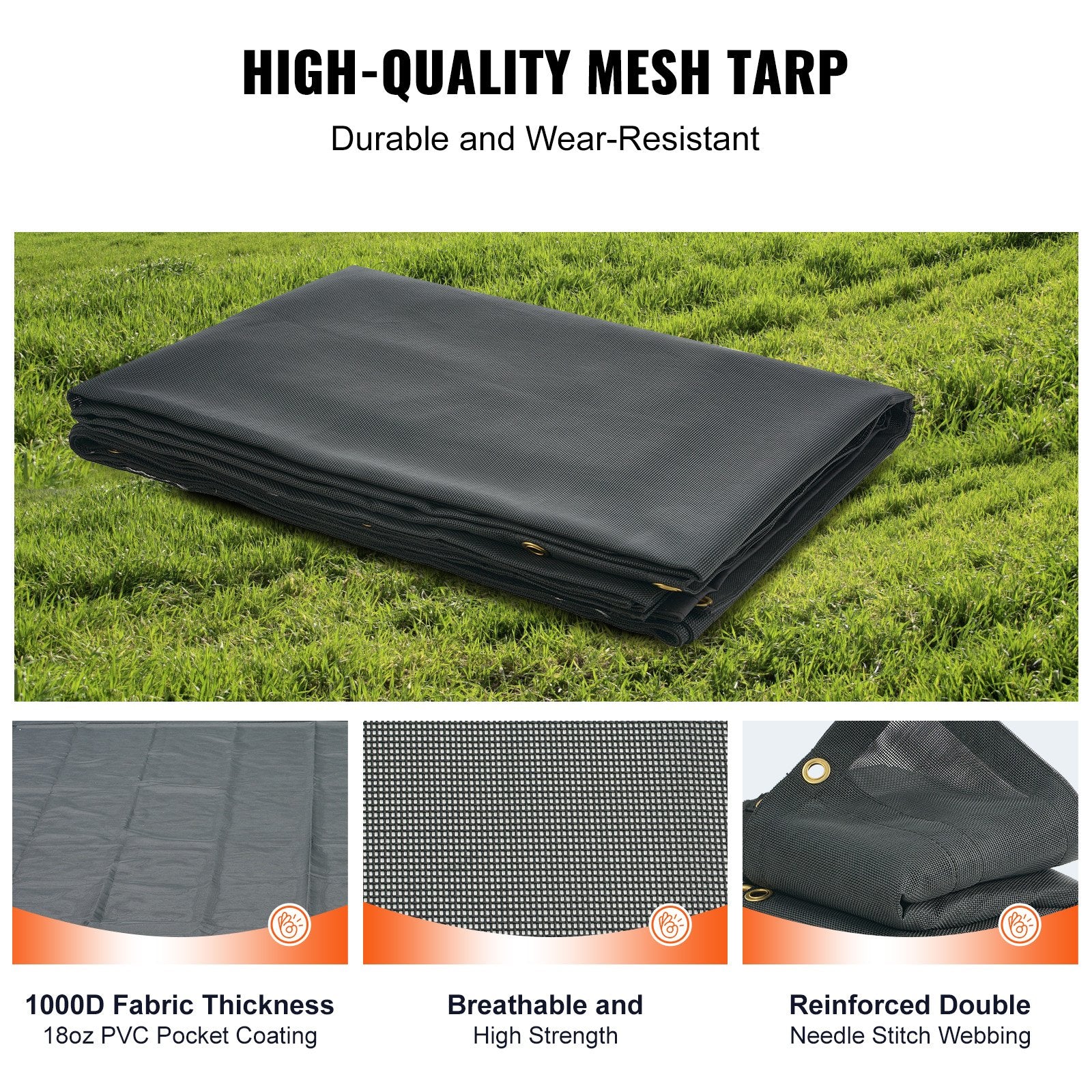 Dump Truck Mesh Tarp, 5 x 14 ft, PVC Coated Black Heavy Duty Cover with 5.5" 18oz Double Pocket, Brass Grommets, Reinforced Double Needle Stitch Webbing Fits Manual or Electric Dump Truck System