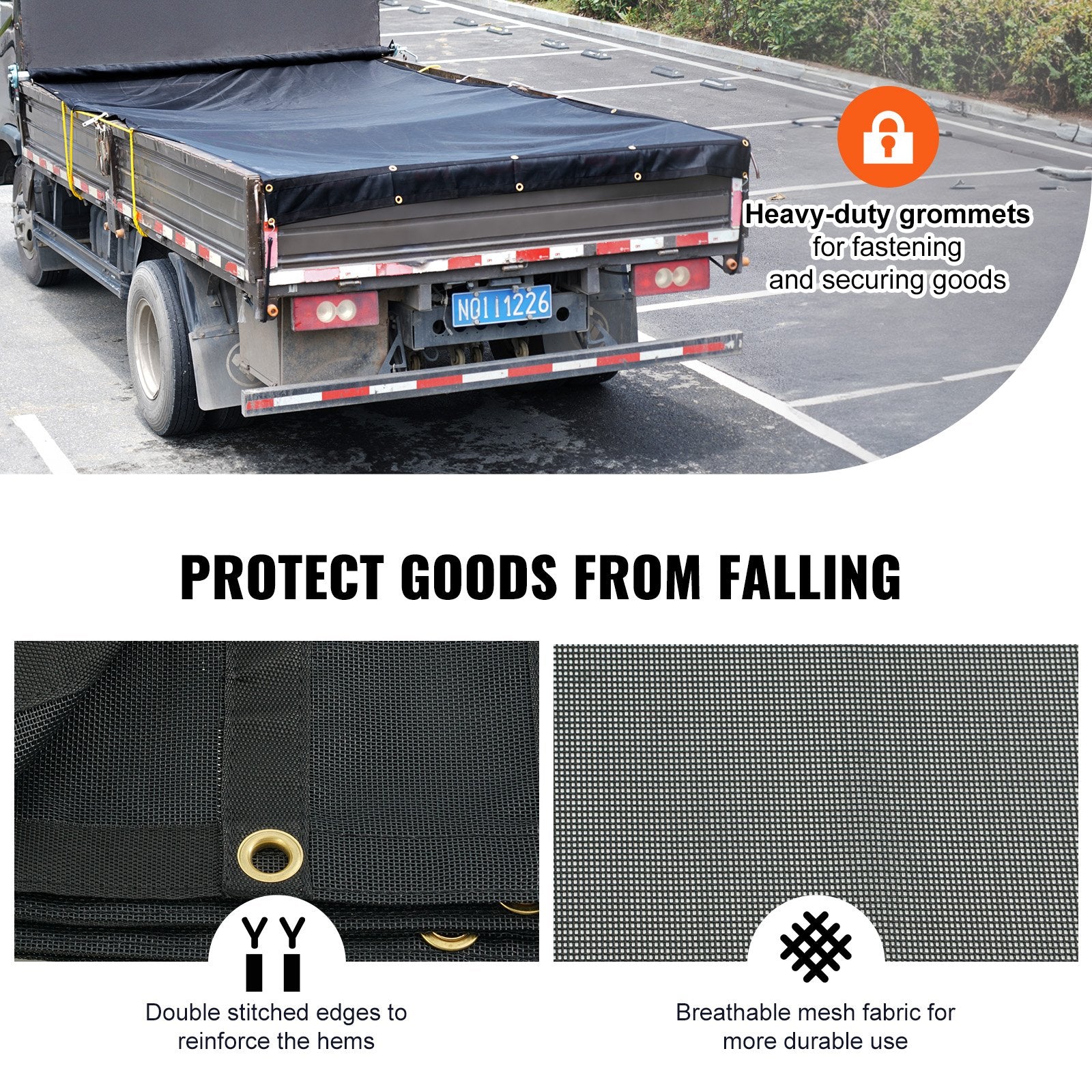 Dump Truck Mesh Tarp, 5 x 14 ft, PVC Coated Black Heavy Duty Cover with 5.5" 18oz Double Pocket, Brass Grommets, Reinforced Double Needle Stitch Webbing Fits Manual or Electric Dump Truck System