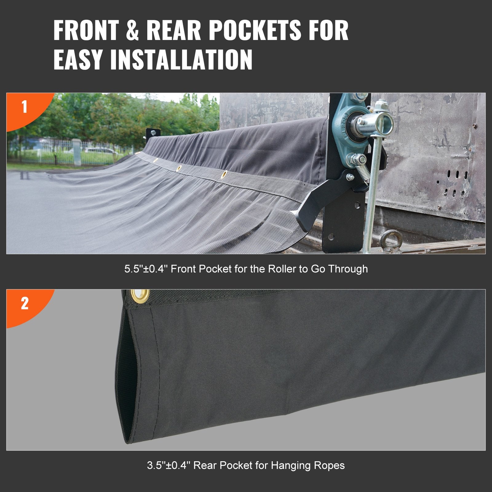Dump Truck Mesh Tarp, 5 x 14 ft, PVC Coated Black Heavy Duty Cover with 5.5" 18oz Double Pocket, Brass Grommets, Reinforced Double Needle Stitch Webbing Fits Manual or Electric Dump Truck System