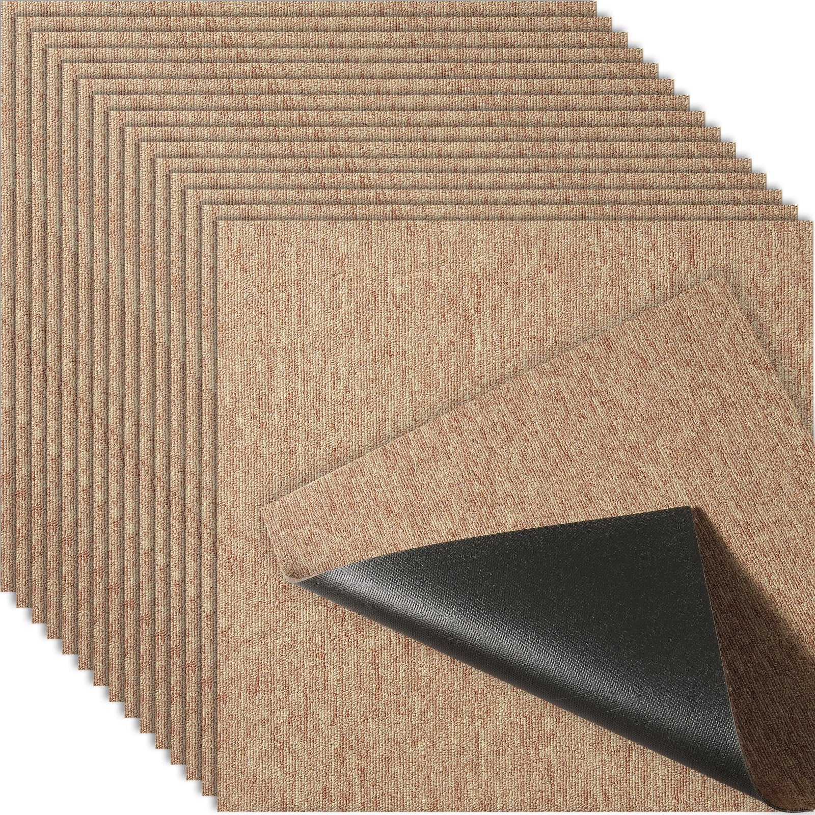 Carpet Tiles Reusable, 20"x 20" Carpet Squares With Padding Attached, Soft Padded Carpet Tiles, Easy Install DIY for Bedroom Living Room Indoor Outdoor (16 Tiles, Dark Brown)
