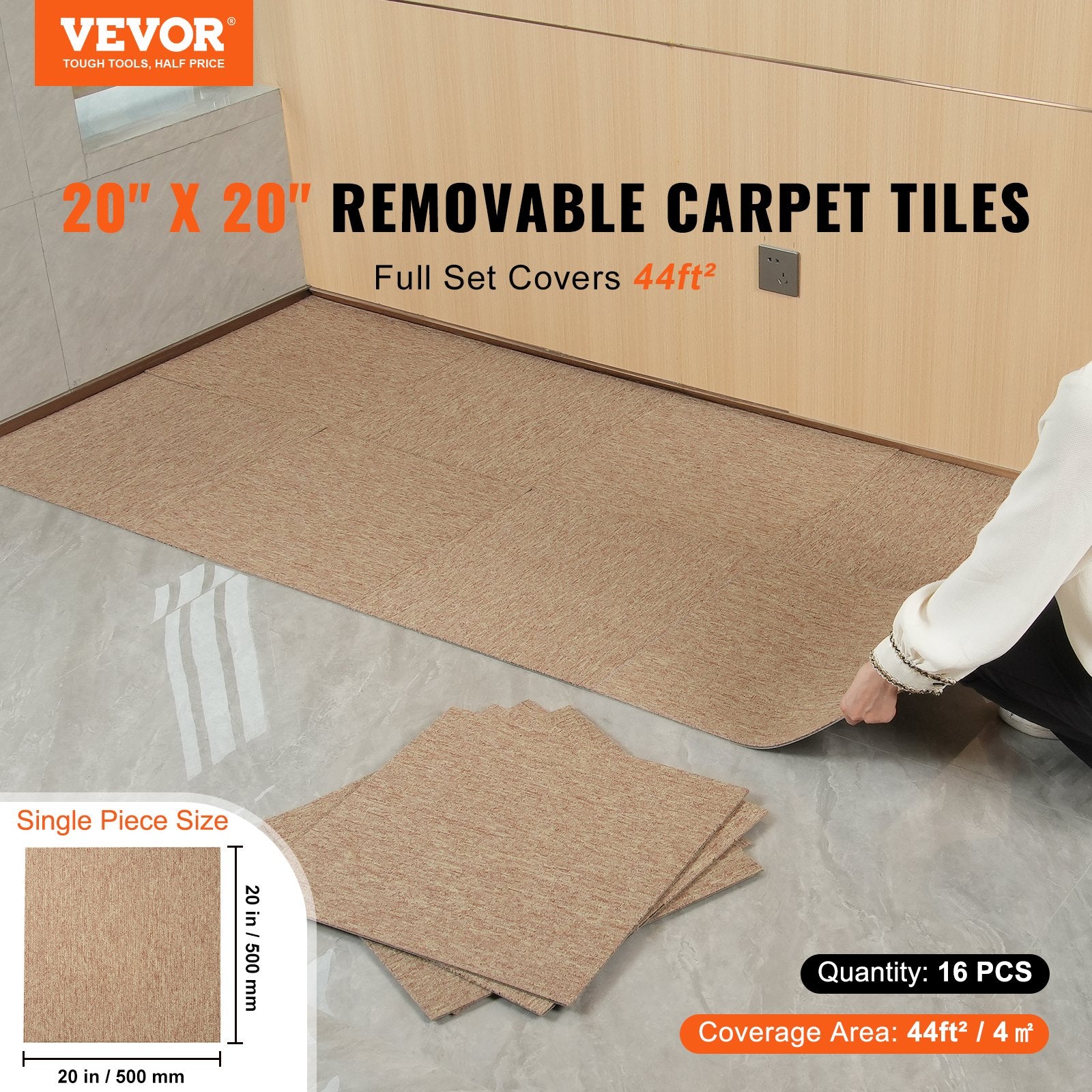 Carpet Tiles Reusable, 20"x 20" Carpet Squares With Padding Attached, Soft Padded Carpet Tiles, Easy Install DIY for Bedroom Living Room Indoor Outdoor (16 Tiles, Dark Brown)