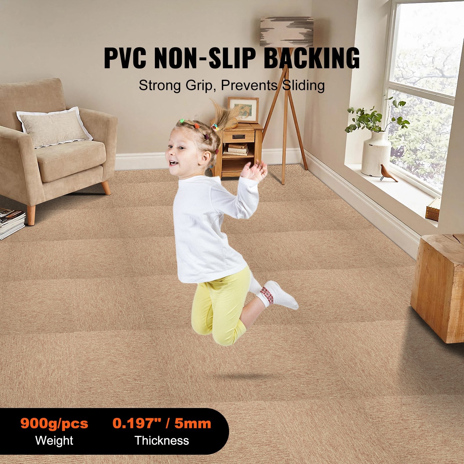 Carpet Tiles Reusable, 20"x 20" Carpet Squares With Padding Attached, Soft Padded Carpet Tiles, Easy Install DIY for Bedroom Living Room Indoor Outdoor (16 Tiles, Dark Brown)