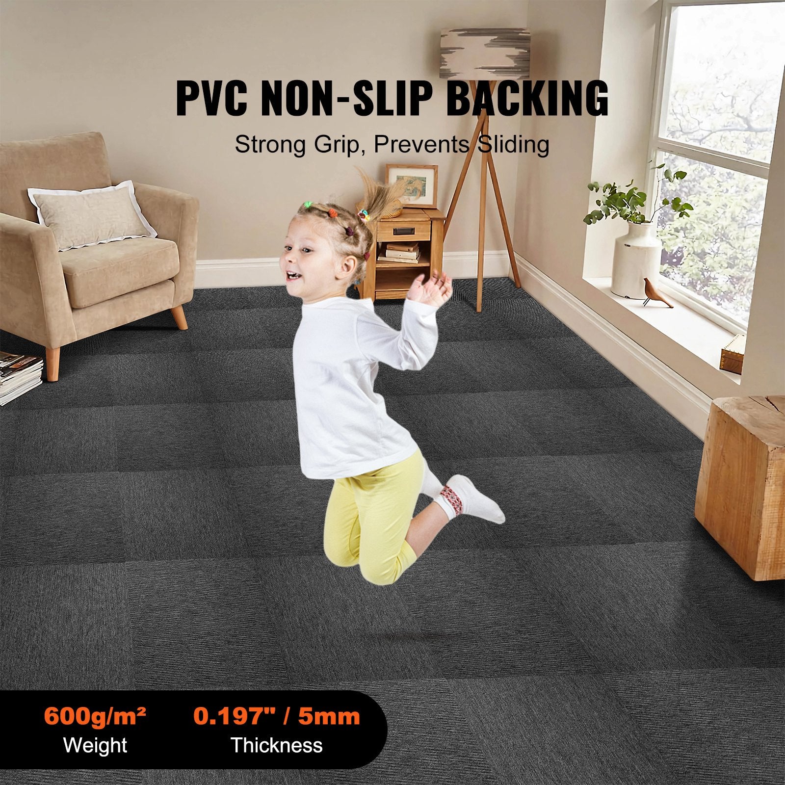 Carpet Tiles Reusable, 20"x 20" Carpet Squares With Padding Attached, Soft Padded Carpet Tiles, Easy Install DIY for Bedroom Living Room Indoor Outdoor (20 Tiles, Dark Gray)