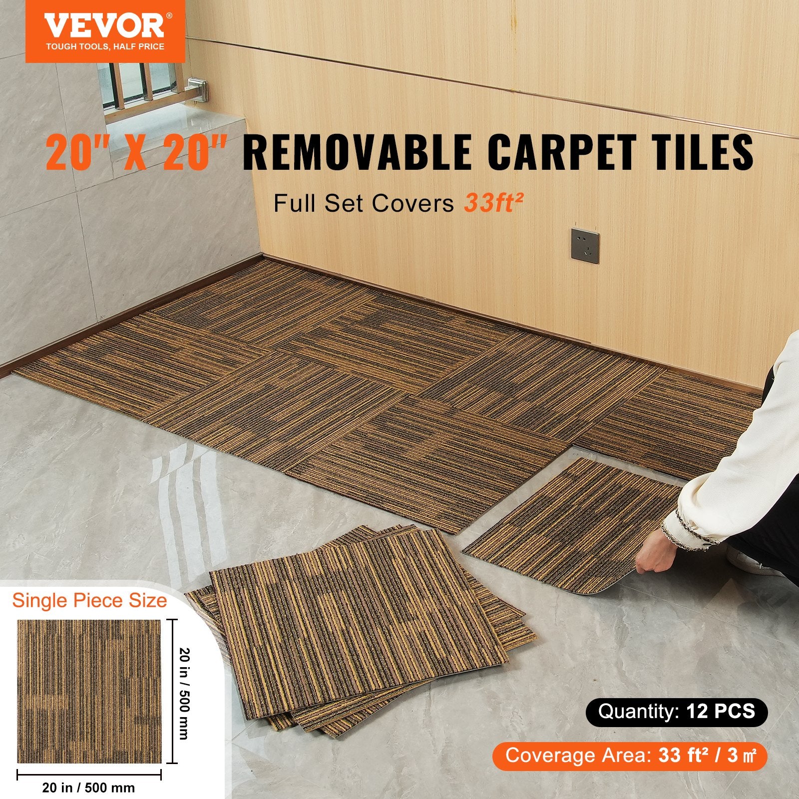Cat Litter: VEVOR Carpet Tiles Reusable, 20"x 20"Carpet Squares With Padding Attached, Soft Padded Carpet Tiles, Easy Install DIY for Bedroom Living Room (12Tiles, Mixed Brown)
