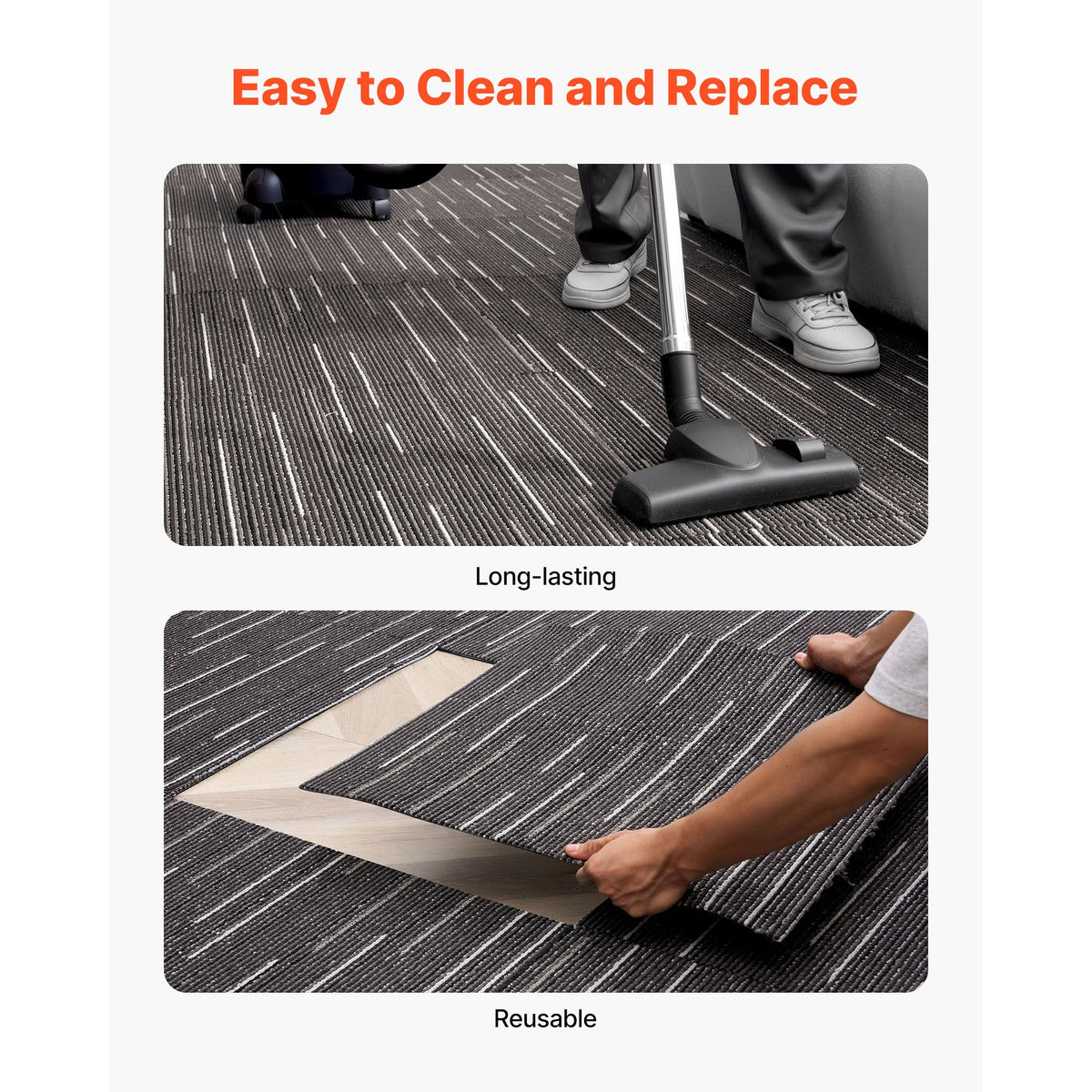 Carpet Tiles Reusable 610x610 mm, 24 PCS Modular Carpet Square Rug, Commercial Floor Soft Padded for Seamless Cover 8.9㎡, Easy DIY Replacement for Living Room Bedroom Office Indoor, Gray