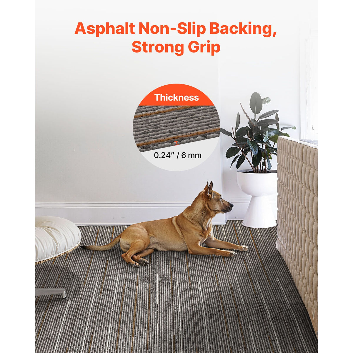 Carpet Tiles Reusable 610x610 mm, 24 PCS Modular Carpet Square Rug, Commercial Floor Soft Padded for Seamless Cover 8.9㎡, Easy DIY Replacement for Living Room Bedroom Office Indoor, Dark Brown