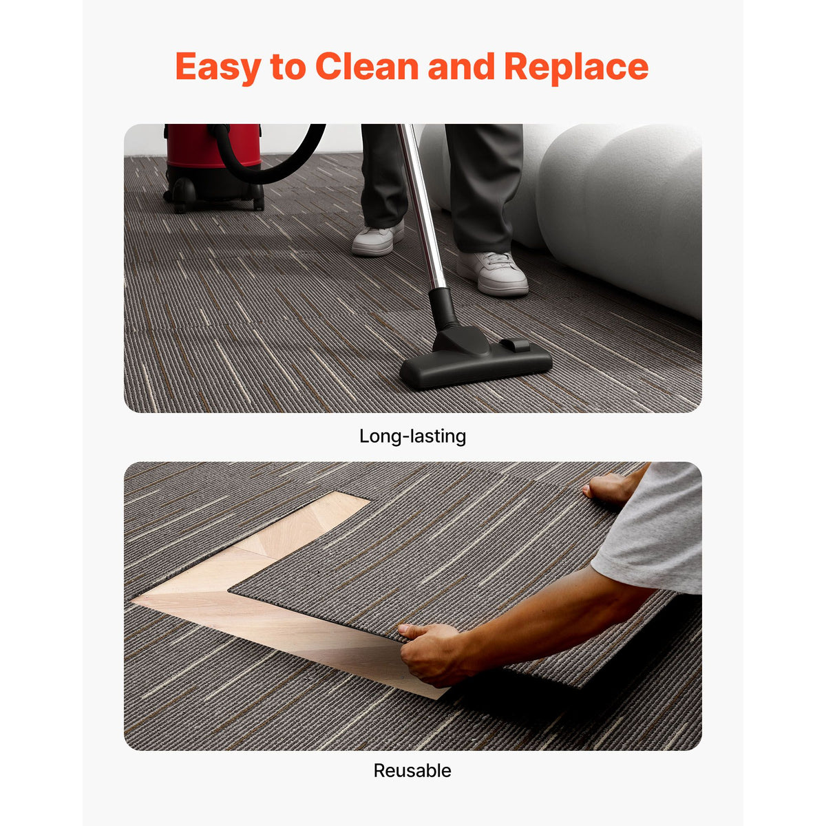 Carpet Tiles Reusable 610x610 mm, 24 PCS Modular Carpet Square Rug, Commercial Floor Soft Padded for Seamless Cover 8.9㎡, Easy DIY Replacement for Living Room Bedroom Office Indoor, Dark Brown