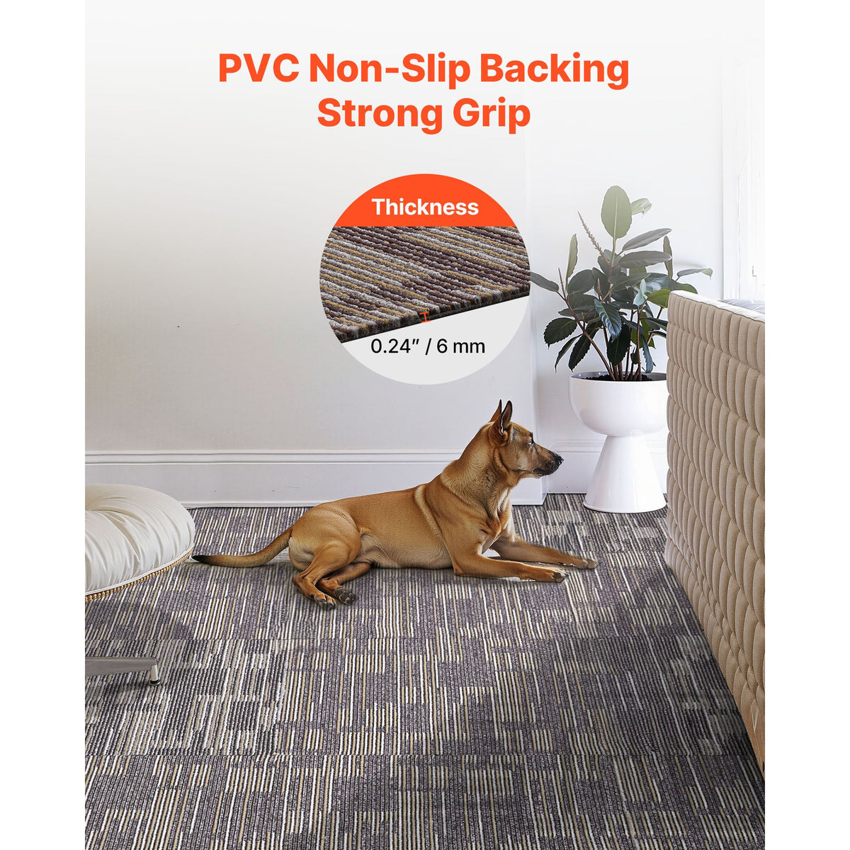 Carpet Tiles Reusable 610x610 mm, 24 PCS Modular Carpet Square Rug, Commercial Floor Soft Padded for Seamless Cover 8.9㎡, Easy DIY Replacement for Living Room Bedroom Indoor, Gray & Brown