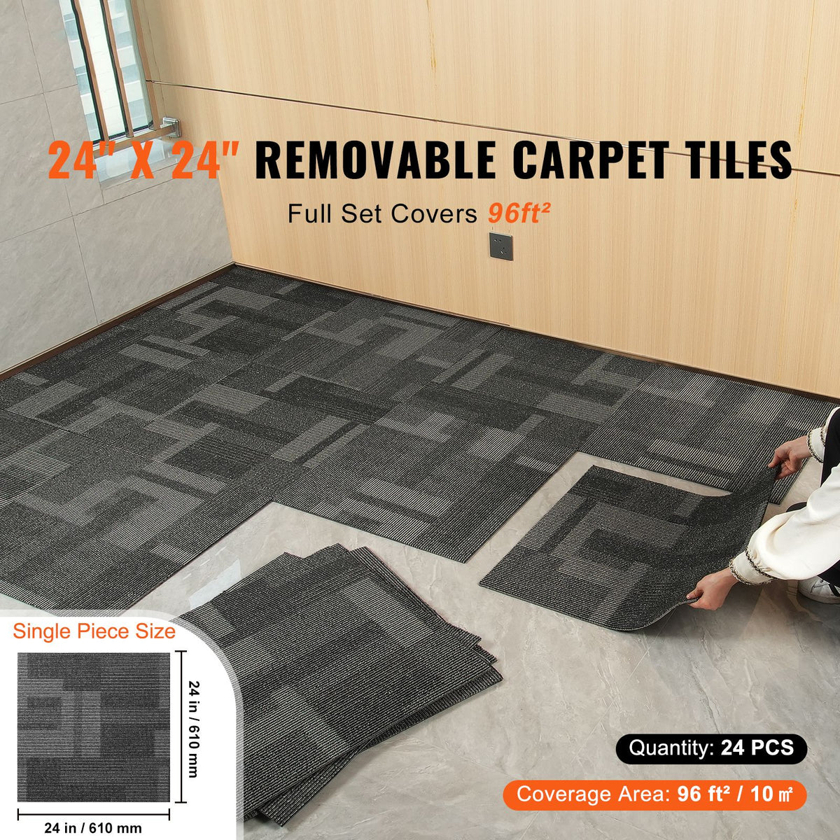 Carpet Tiles Reusable, 24"x 24"Carpet Squares With Padding Attached, Soft Padded Carpet Tiles, Easy Install DIY for Bedroom Living Room (24Tiles, Mixed Gray)