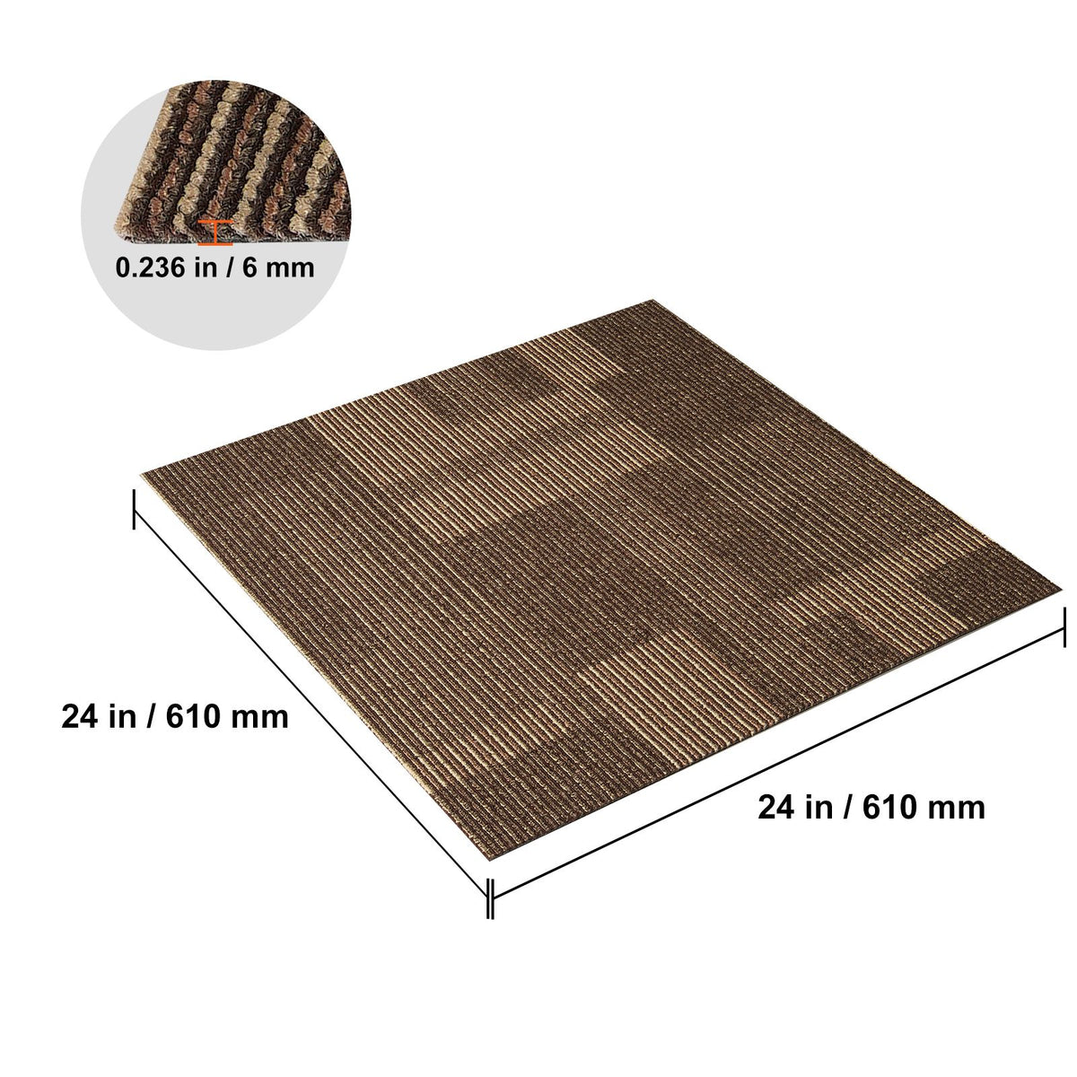 Carpet Tiles Reusable, 24"x 24"Carpet Squares With Padding Attached, Soft Padded Carpet Tiles, Easy Install DIY for Bedroom Living Room (24Tiles, Mixed Brown)