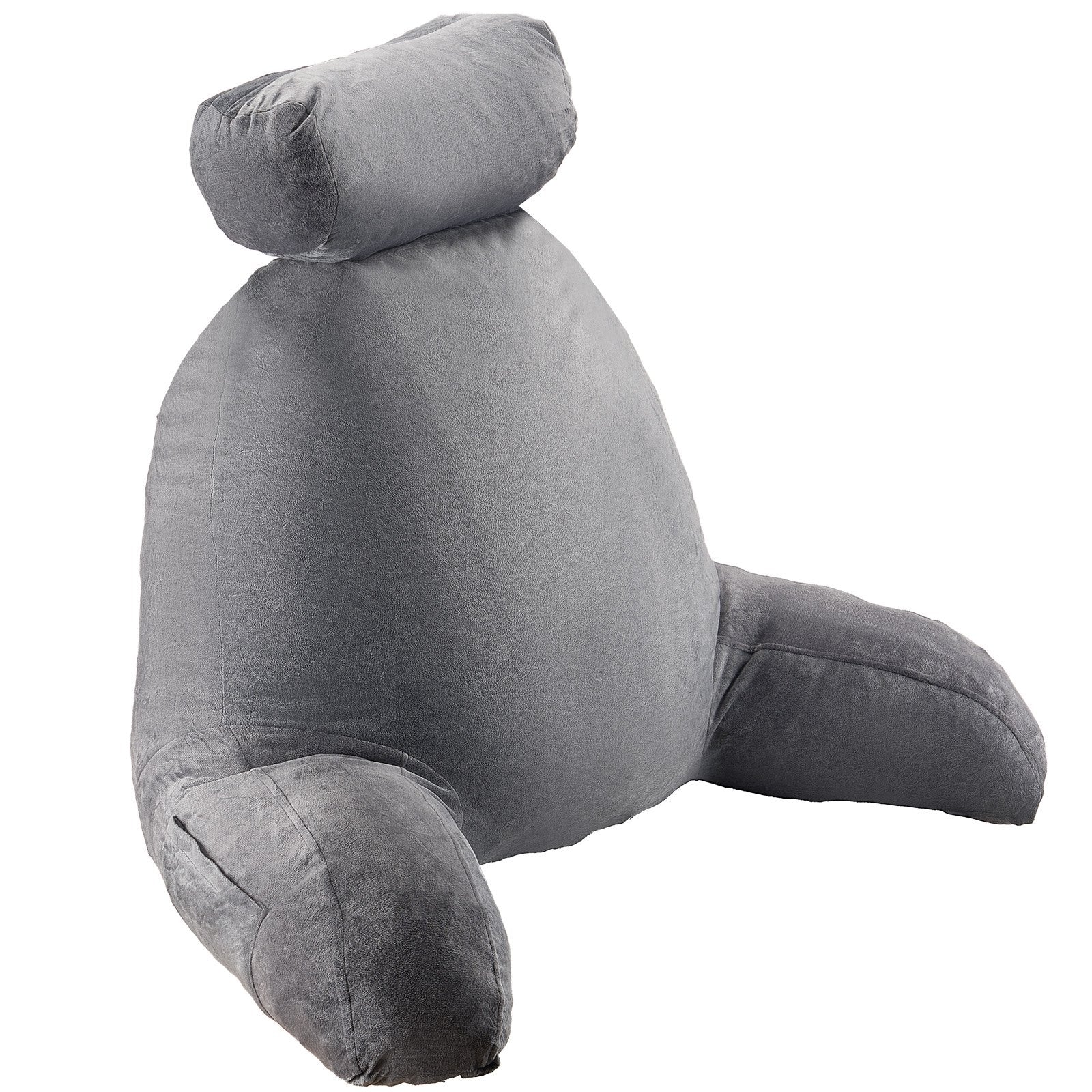 Pillows: VEVOR Reading Pillow, Large Bed Pillow with Removable Headrest, Back Pillow with 3 Pockets, Shredded Memory Foam and Washable Short Velvet Cloth, Side with Handles for Reading, Gaming, Resting, Grey