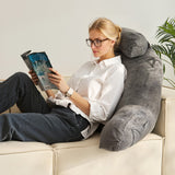 Pillows: VEVOR Reading Pillow, Large Bed Pillow with Removable Headrest, Back Pillow with 3 Pockets, Shredded Memory Foam and Washable Short Velvet Cloth, Side with Handles for Reading, Gaming, Resting, Grey