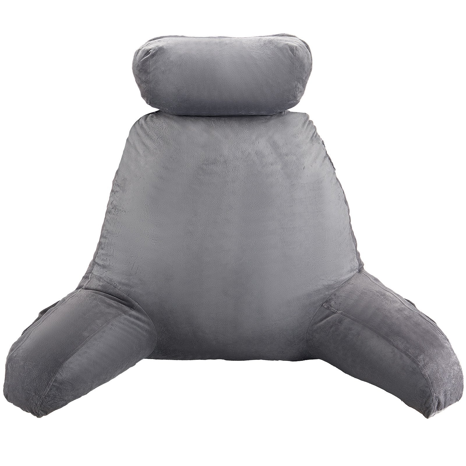 Pillows: VEVOR Reading Pillow, Large Bed Pillow with Removable Headrest, Back Pillow with 3 Pockets, Shredded Memory Foam and Washable Short Velvet Cloth, Side with Handles for Reading, Gaming, Resting, Grey