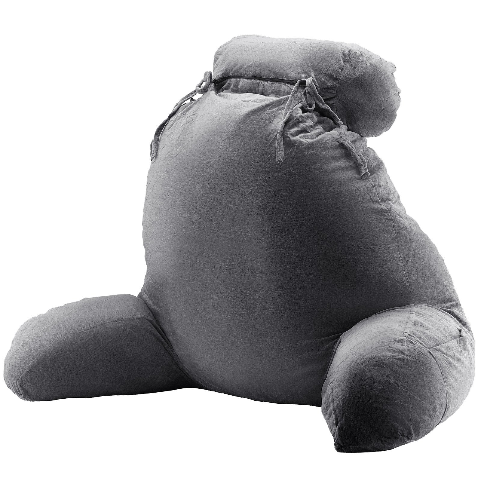 Pillows: VEVOR Reading Pillow, Large Bed Pillow with Removable Headrest, Back Pillow with 3 Pockets, Shredded Memory Foam and Washable Short Velvet Cloth, Side with Handles for Reading, Gaming, Resting, Grey