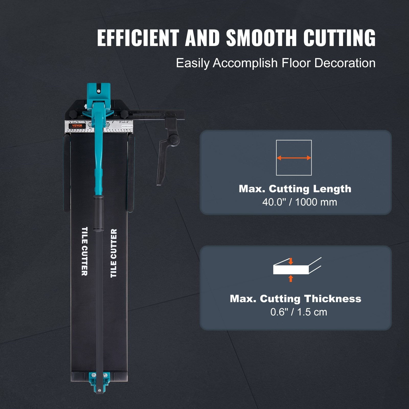 Saw Accessories: VEVOR Manual Tile Cutter, 1000mm, Porcelain Ceramic Tile Cutter with Tungsten Carbide Cutting Wheel, Infrared Positioning, Anti-Skid Feet, Durable Rails for professional installers or beginners