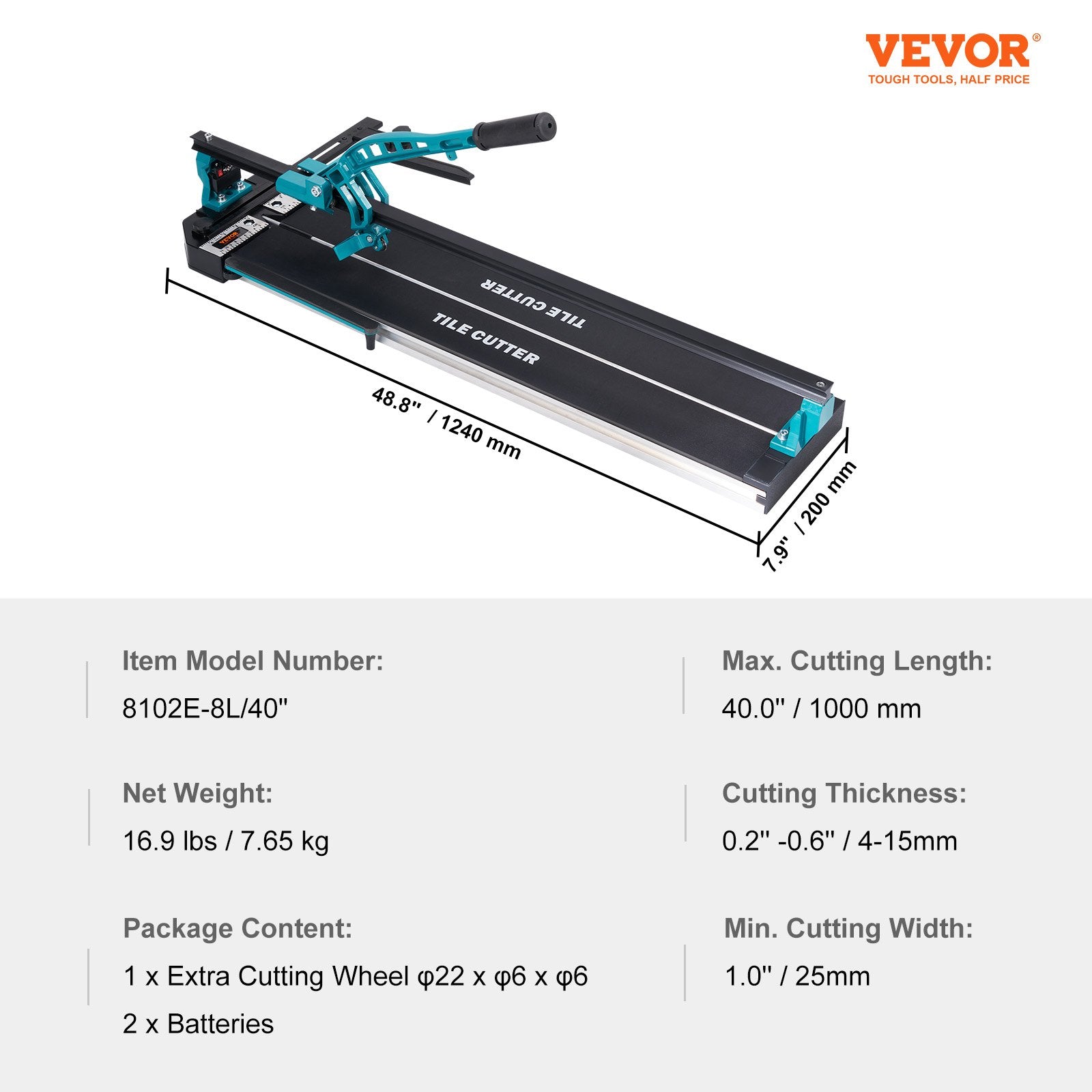 Saw Accessories: VEVOR Manual Tile Cutter, 1000mm, Porcelain Ceramic Tile Cutter with Tungsten Carbide Cutting Wheel, Infrared Positioning, Anti-Skid Feet, Durable Rails for professional installers or beginners