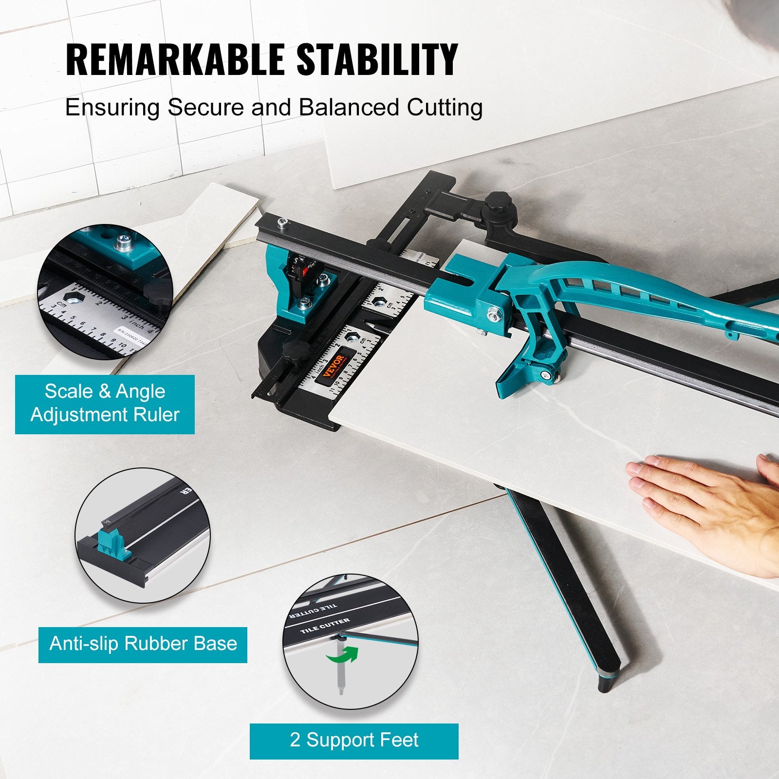 Saw Accessories: VEVOR Manual Tile Cutter, 1200mm, Porcelain Ceramic Tile Cutter with Tungsten Carbide Cutting Wheel, Infrared Positioning, Anti-Skid Feet, Durable Rails for professional installers or beginners
