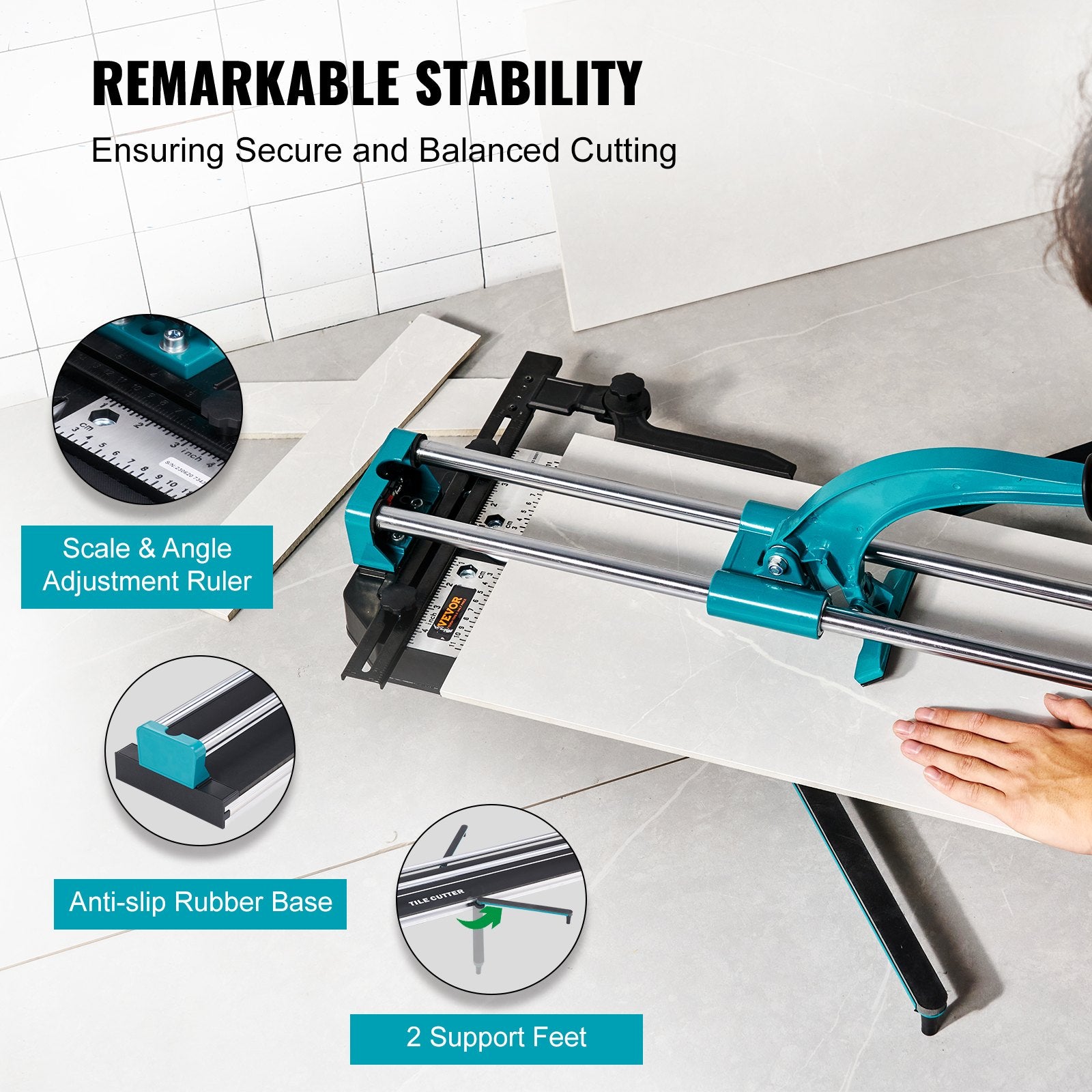 Saw Accessories: VEVOR Manual Tile Cutter, 1200mm, Porcelain Ceramic Tile Cutter with Tungsten Carbide Cutting Wheel, Infrared Positioning, Anti-Skid Feet, Double Rails for professional installers or beginners