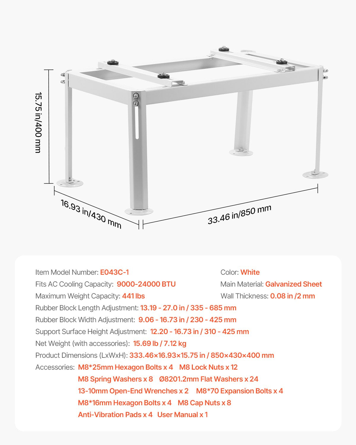 Exercise Benches: VEVOR Mini Split Ground Stand Adjustable for 9000-24000 BTU 200kg Load
