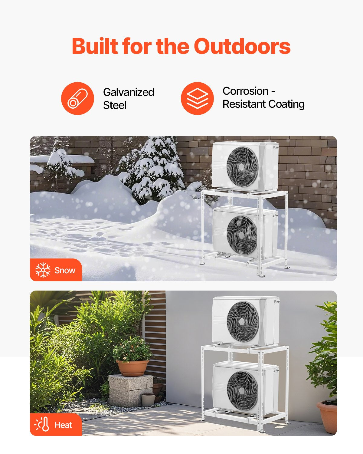 Mini Split Ground Stand, Anti-Vibration Mini Split Stand for 9000-18000 BTU Ductless Air Conditioner Heat Pump, Heavy Duty AC Base Bracket Floor Mount w/ 250kg Max. Load,Dual Levels