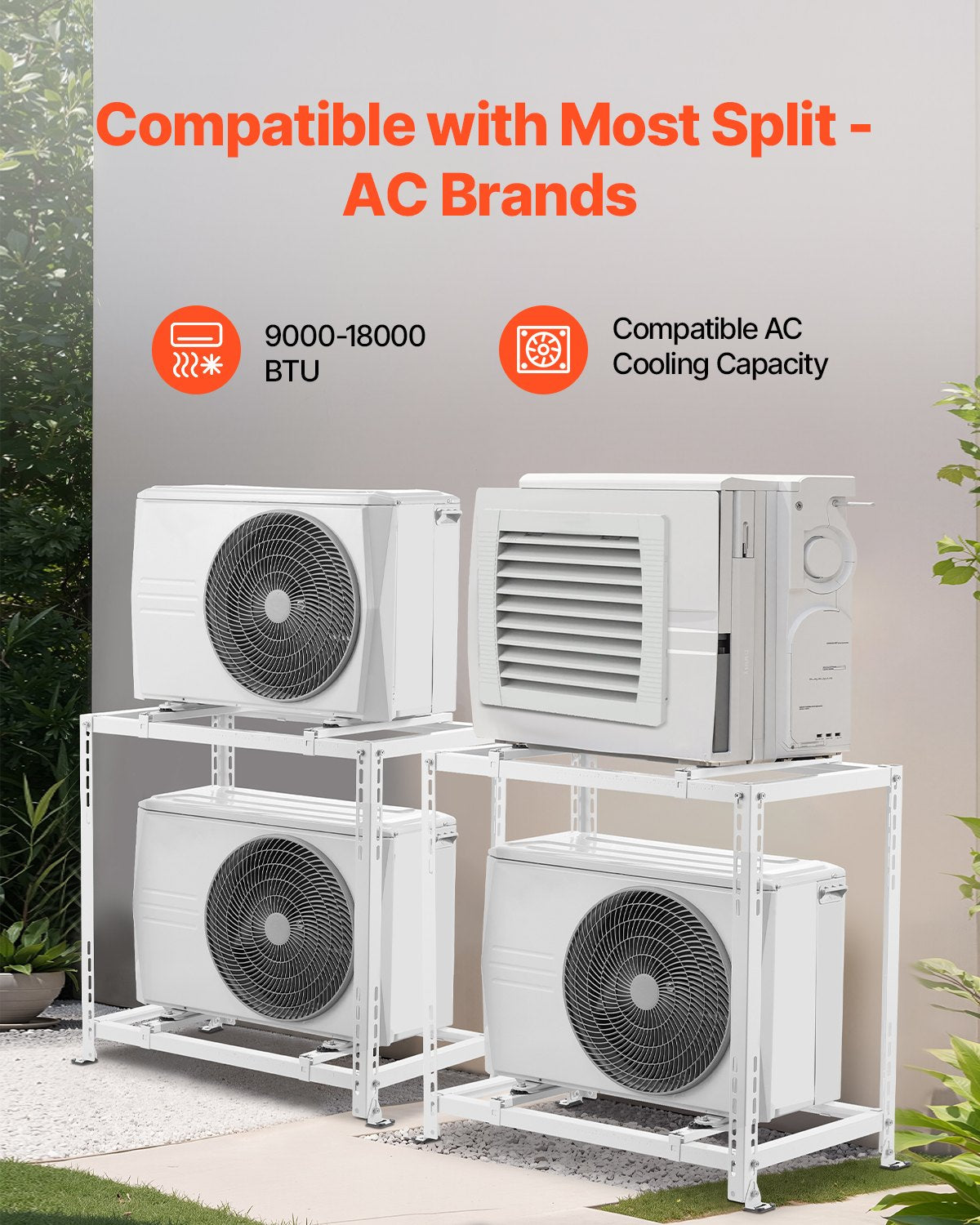 Mini Split Ground Stand, Anti-Vibration Mini Split Stand for 9000-18000 BTU Ductless Air Conditioner Heat Pump, Heavy Duty AC Base Bracket Floor Mount w/ 250kg Max. Load,Dual Levels