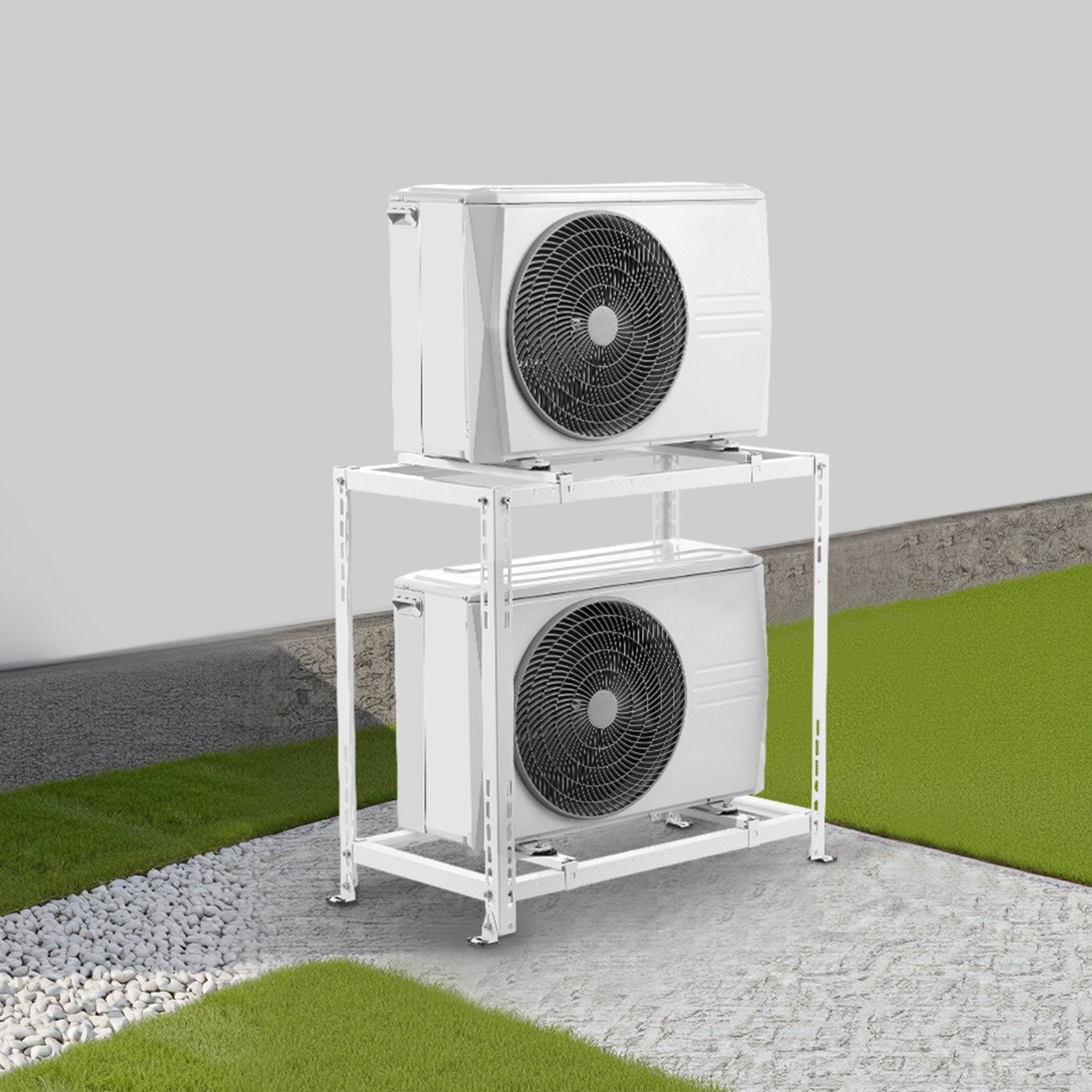 Mini Split Ground Stand, Anti-Vibration Mini Split Stand for 9000-18000 BTU Ductless Air Conditioner Heat Pump, Heavy Duty AC Base Bracket Floor Mount w/ 250kg Max. Load,Dual Levels