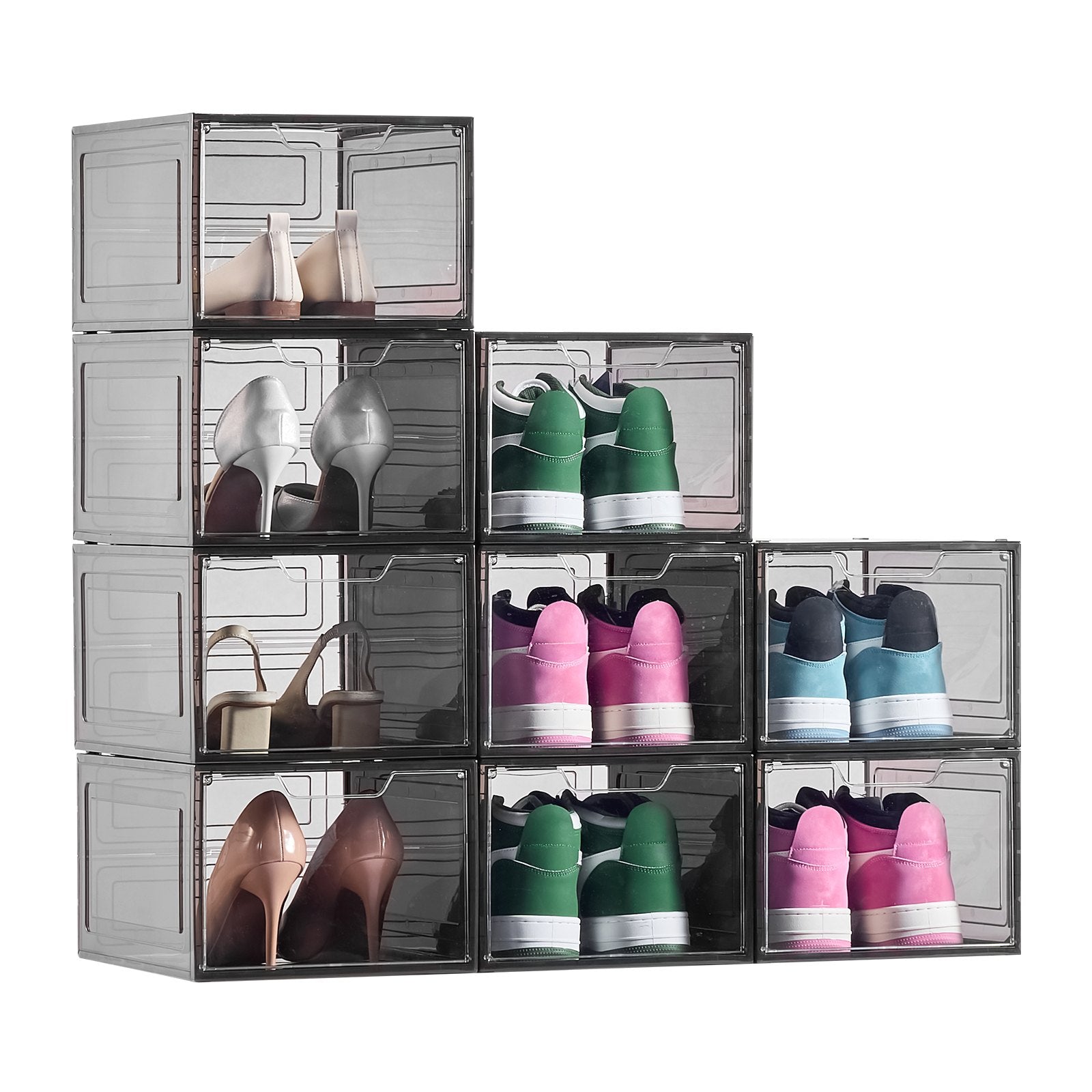 Storage Cabinets: VEVOR Shoe Storage Boxes, 9 Pack Clear Stackable Shoe Boxes Storage Organizers with Magnetic Door, Fit up to US Size 13, Plastic Sneaker Containers for High Heels, Boots, and Hats, Transparent Black