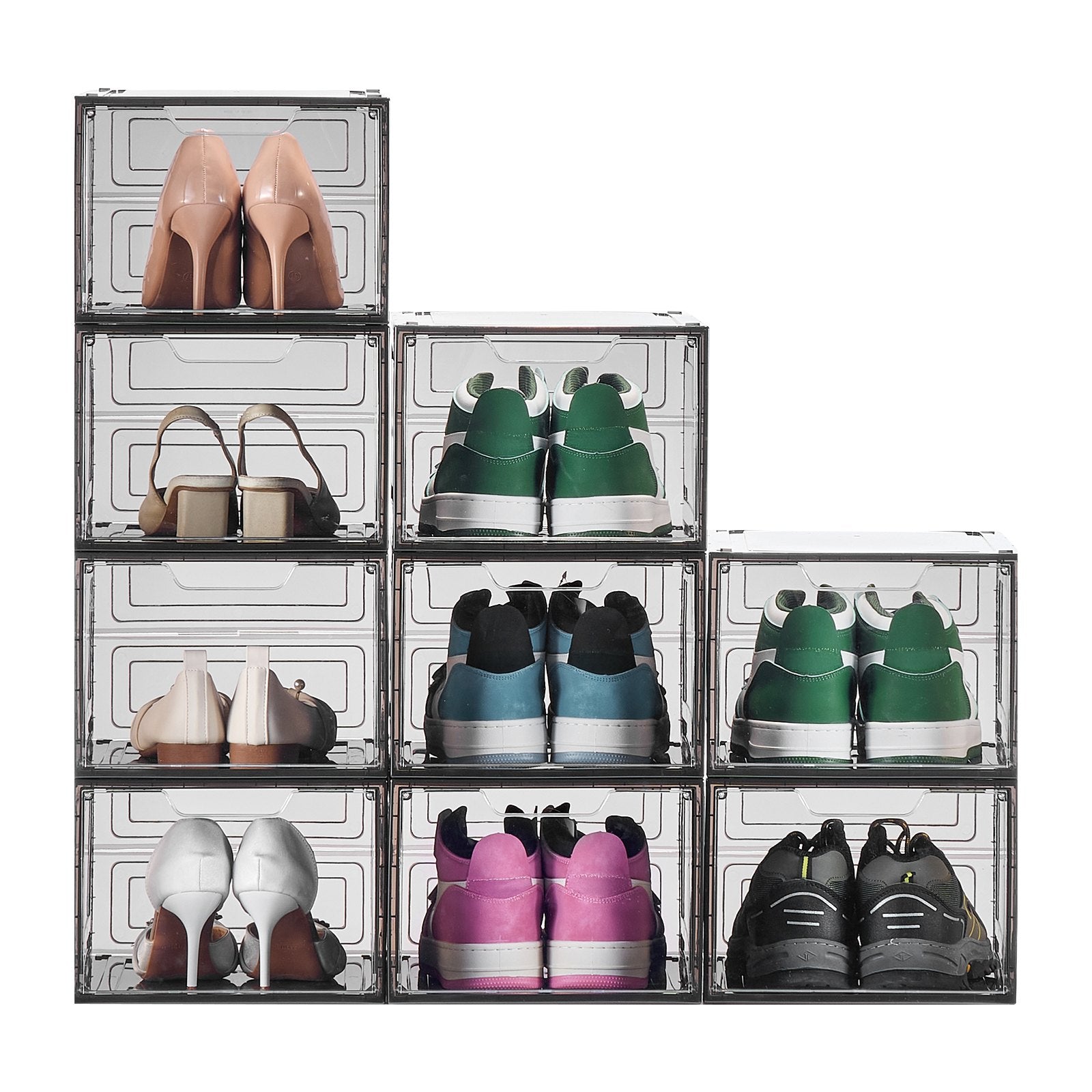 Storage Cabinets: VEVOR Shoe Storage Boxes, 9 Pack Clear Stackable Shoe Boxes Storage Organizers with Magnetic Door, Fit up to US Size 13, Plastic Sneaker Containers for High Heels, Boots, and Hats, Transparent Black