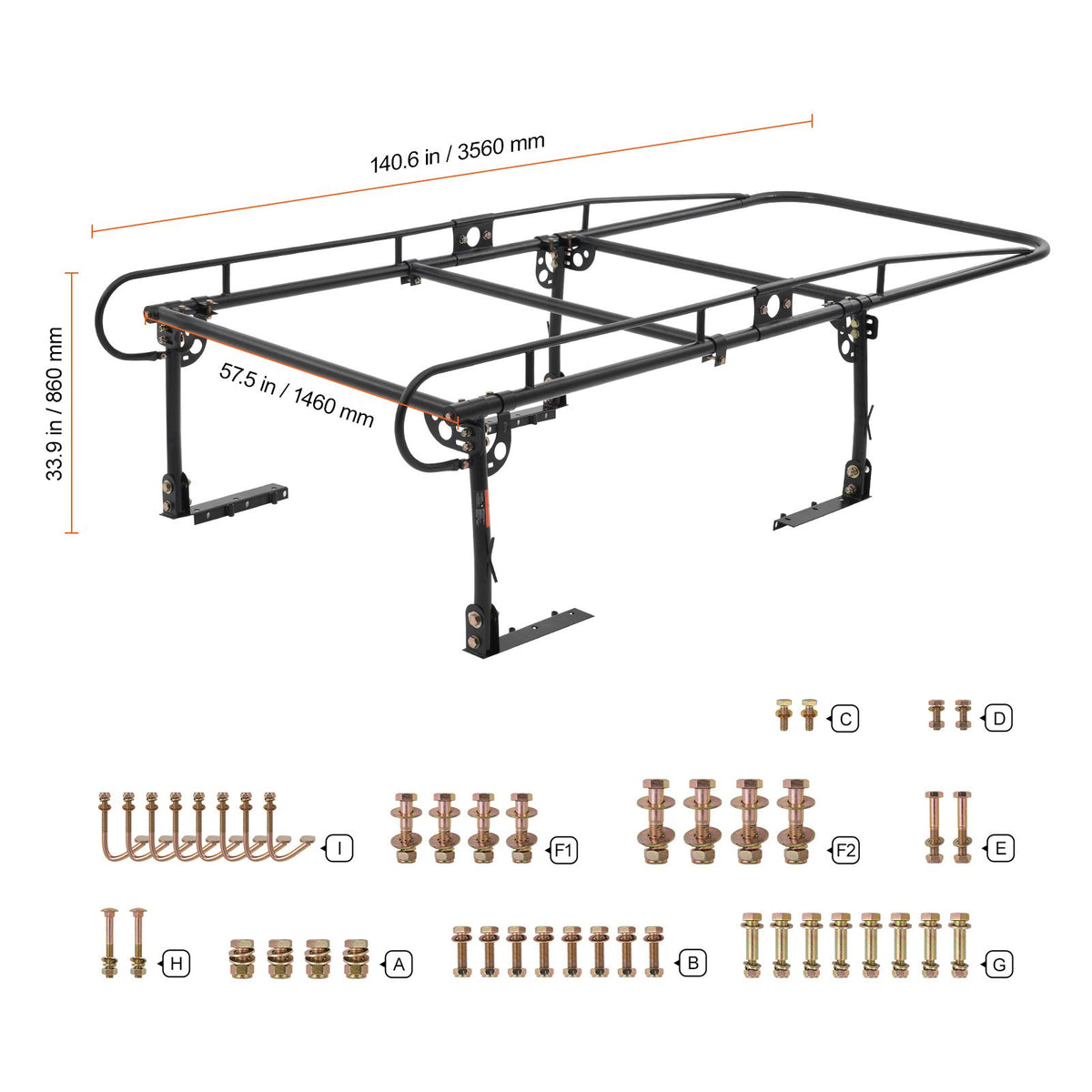 Truck Ladder Rack, 1000 LBS / 454 KG Strong Capacity Truck Racks, Non-Drilling / Drilling Installation for Long or Heavy Cargo, 43.3-63 inch Adjustable Width for Kayak, Ladder, Surfboard, Lumber