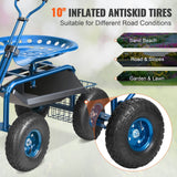 Mobility & Accessibility: VEVOR Rolling Garden Cart with Seat and Wheels Extendable Steer Handle Blue