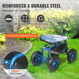 Mobility & Accessibility: VEVOR Rolling Garden Cart with Seat and Wheels Extendable Steer Handle Blue