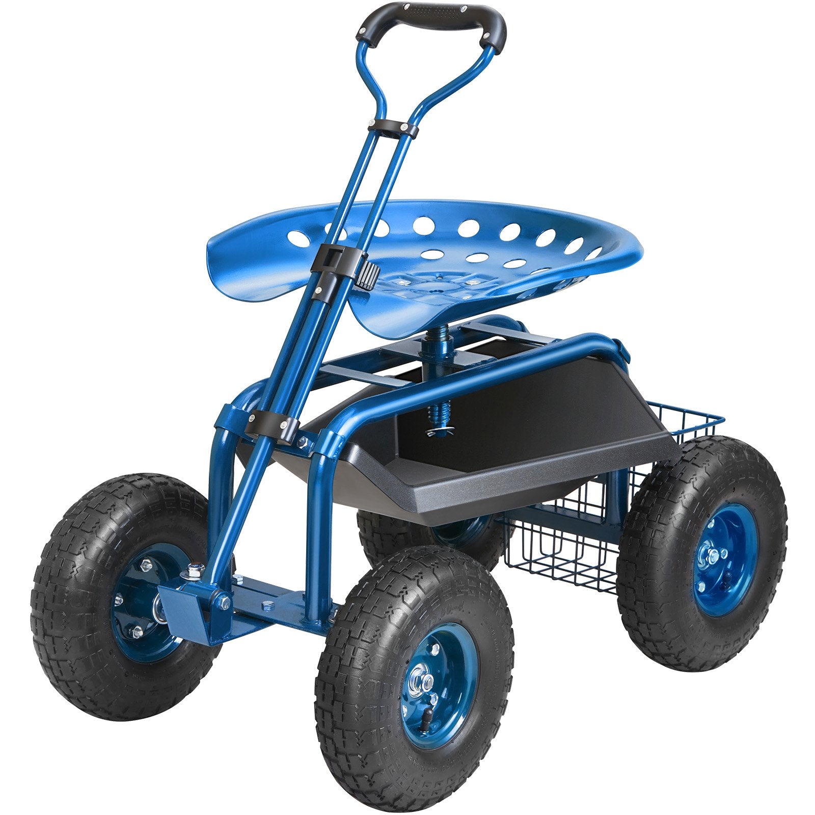 Mobility & Accessibility: VEVOR Rolling Garden Cart with Seat and Wheels Extendable Steer Handle Blue