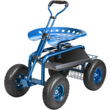 Mobility & Accessibility: VEVOR Rolling Garden Cart with Seat and Wheels Extendable Steer Handle Blue