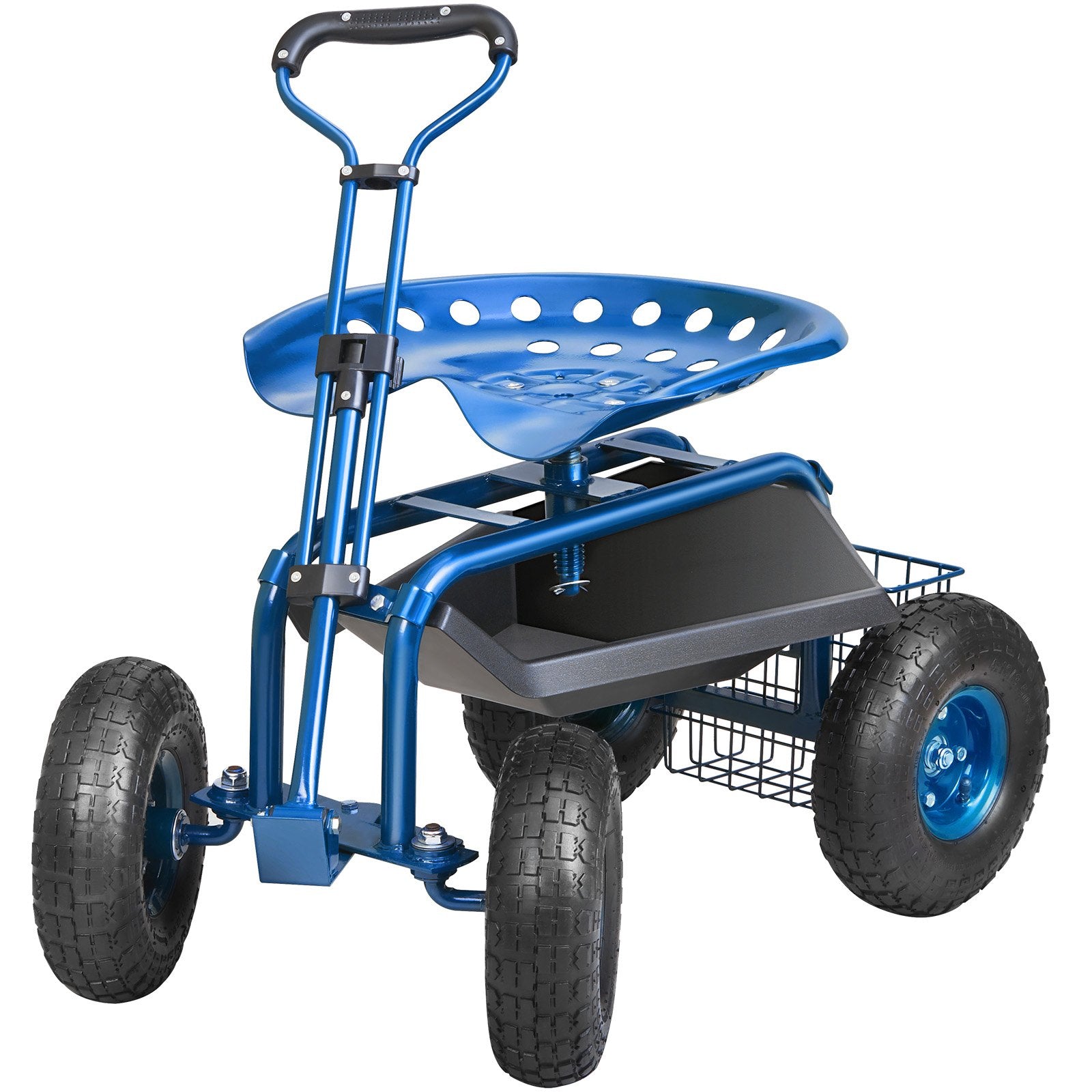 Mobility & Accessibility: VEVOR Rolling Garden Cart with Seat and Wheels Extendable Steer Handle Blue