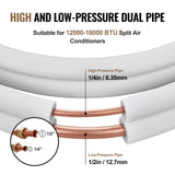 Automotive Repair & Speciality Tools: VEVOR 4876.8mm Mini Split Line Set, 6.4 & 12.7mm O.D Copper Pipes Tubing and Triple-Layer Insulation, for Air Conditioning or Heating Pump Equipment & HVAC with Rich Accessories (18ft Connection Cable