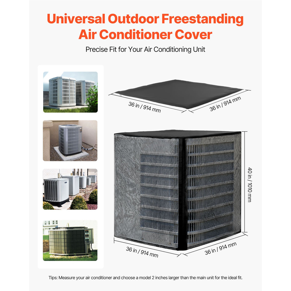Air Conditioner Cover, 914 x 914 x 1010 mm Ac Cover for Air Conditioning Unit, Dual-Layer, Detachable Canopy,Waterproof Polyester, Universal HVAC Protector for Outdoor Outside Ac Unit, Black
