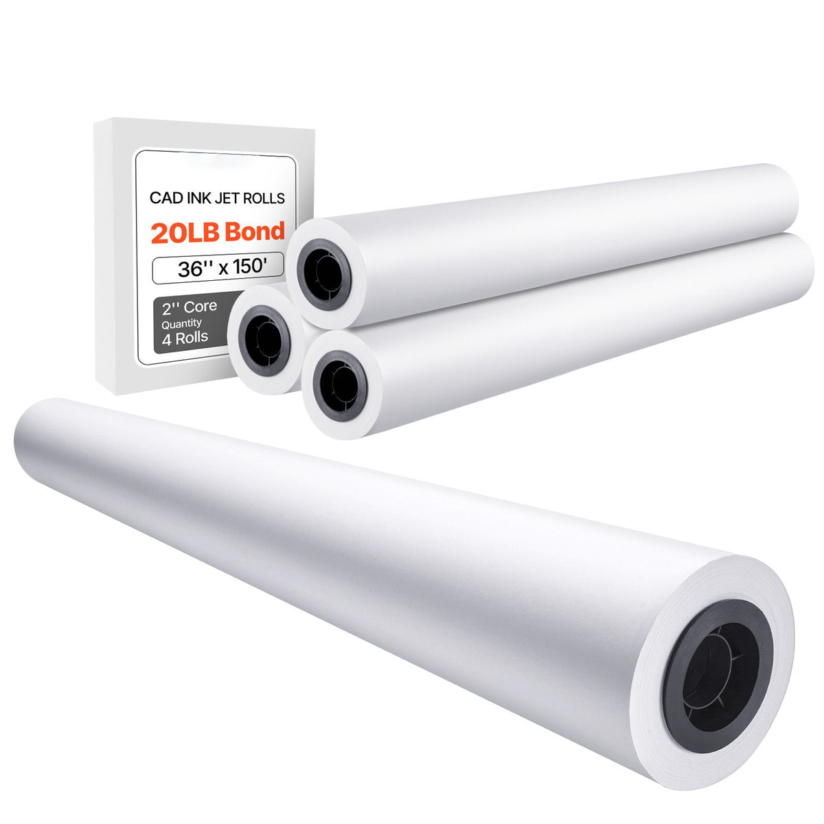 Wide Format Paper, 914.4 mm x 45.7 m Plotter Paper, 4 Rolls CAD Bond Rolls with 50.8 mm Core, 15 KG Plotter Paper Rolls, for CAD Drawings, Engineering Plans, GIS Maps & Architectural Designs