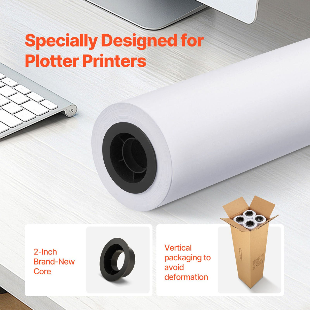 Wide Format Paper, 914.4 mm x 45.7 m Plotter Paper, 4 Rolls CAD Bond Rolls with 50.8 mm Core, 15 KG Plotter Paper Rolls, for CAD Drawings, Engineering Plans, GIS Maps & Architectural Designs