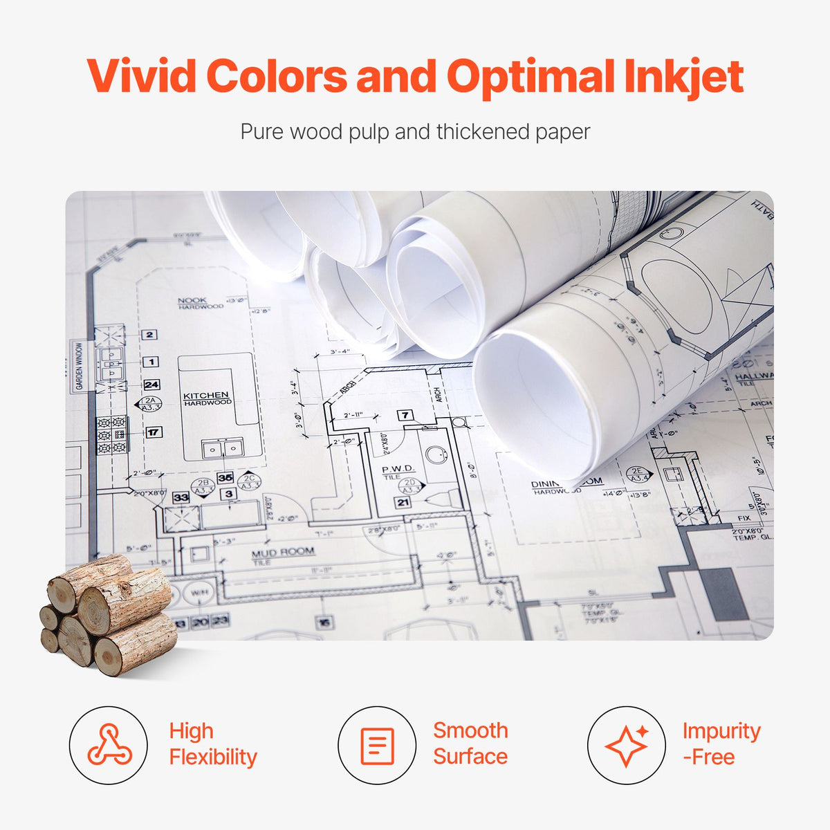 Wide Format Paper, 914.4 mm x 45.7 m Plotter Paper, 4 Rolls CAD Bond Rolls with 50.8 mm Core, 15 KG Plotter Paper Rolls, for CAD Drawings, Engineering Plans, GIS Maps & Architectural Designs