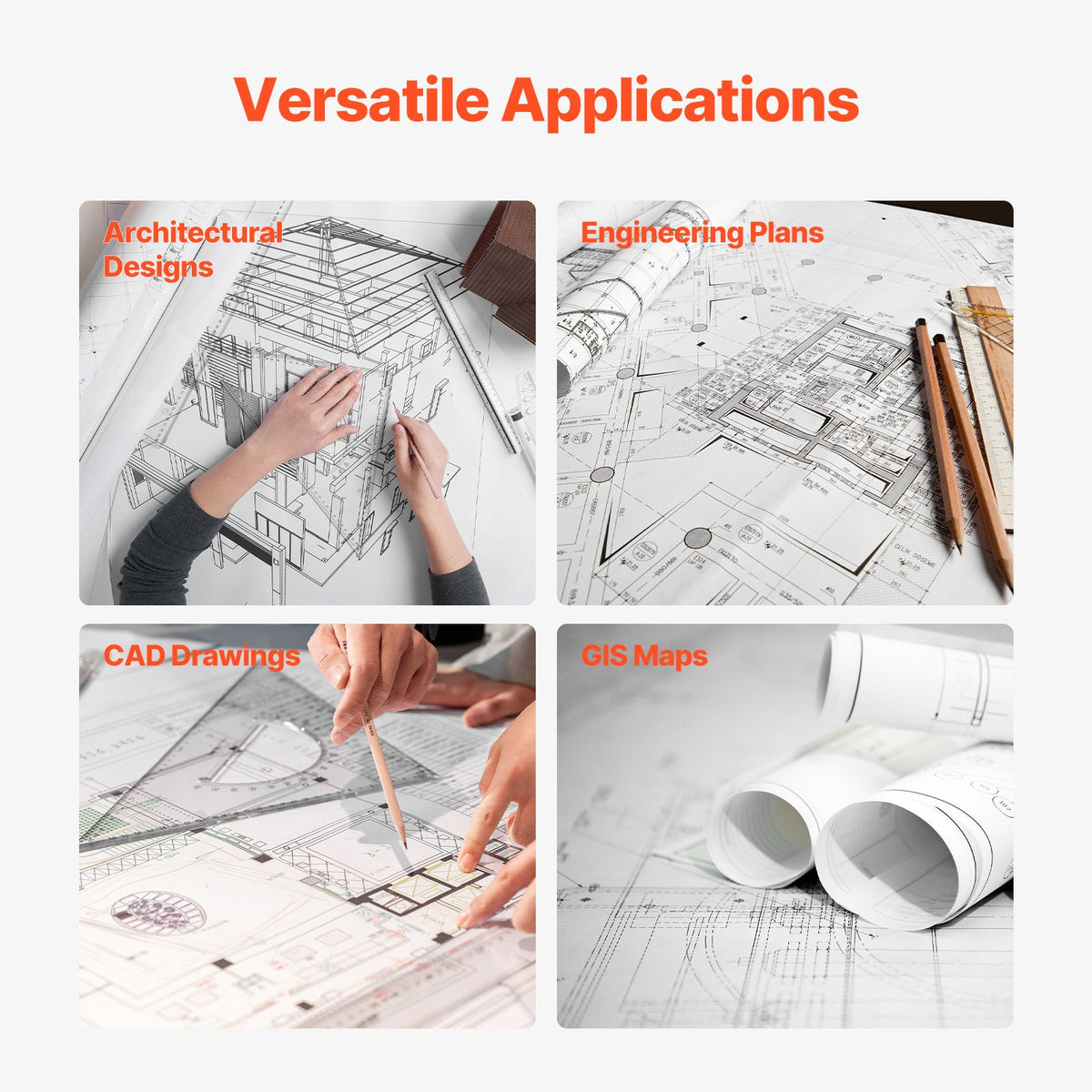 Wide Format Paper, 914.4 mm x 45.7 m Plotter Paper, 4 Rolls CAD Bond Rolls with 50.8 mm Core, 15 KG Plotter Paper Rolls, for CAD Drawings, Engineering Plans, GIS Maps & Architectural Designs