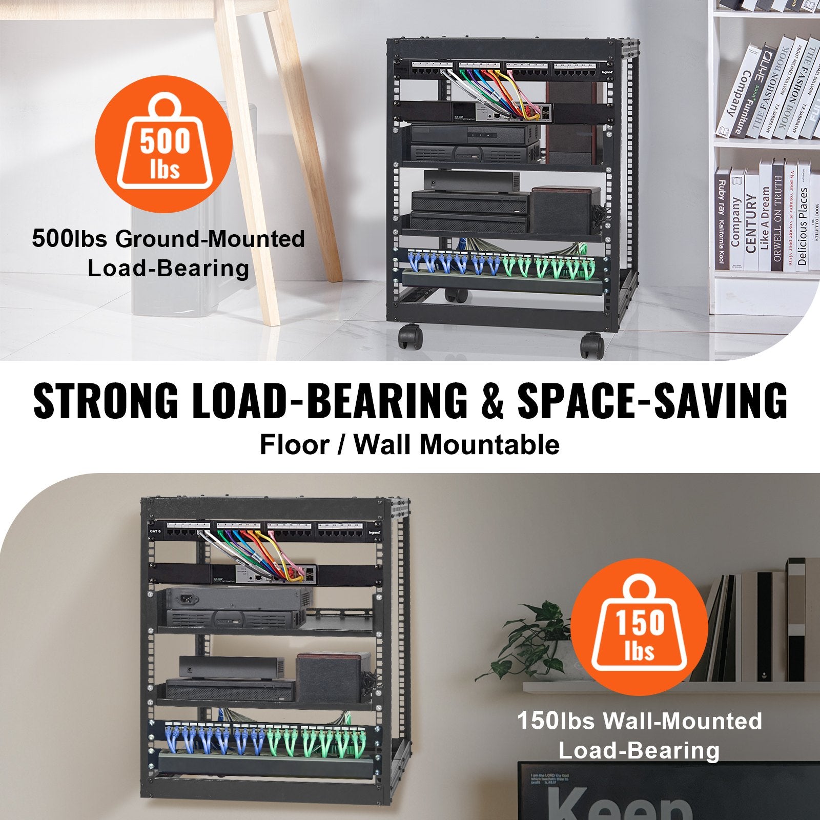 Basketball & Basketball Accessories: VEVOR 12U Open Frame Server Rack, 15''-40'' Adjustable Depth, Free Standing or Wall Mount Network Server Rack, 4 Post AV Rack with Casters, Holds All Your Networking IT Equipment AV Gear Router Modem