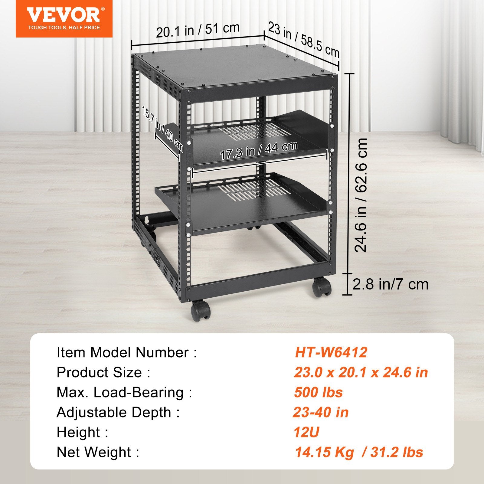 Basketball & Basketball Accessories: VEVOR 12U Open Frame Server Rack, 15''-40'' Adjustable Depth, Free Standing or Wall Mount Network Server Rack, 4 Post AV Rack with Casters, Holds All Your Networking IT Equipment AV Gear Router Modem