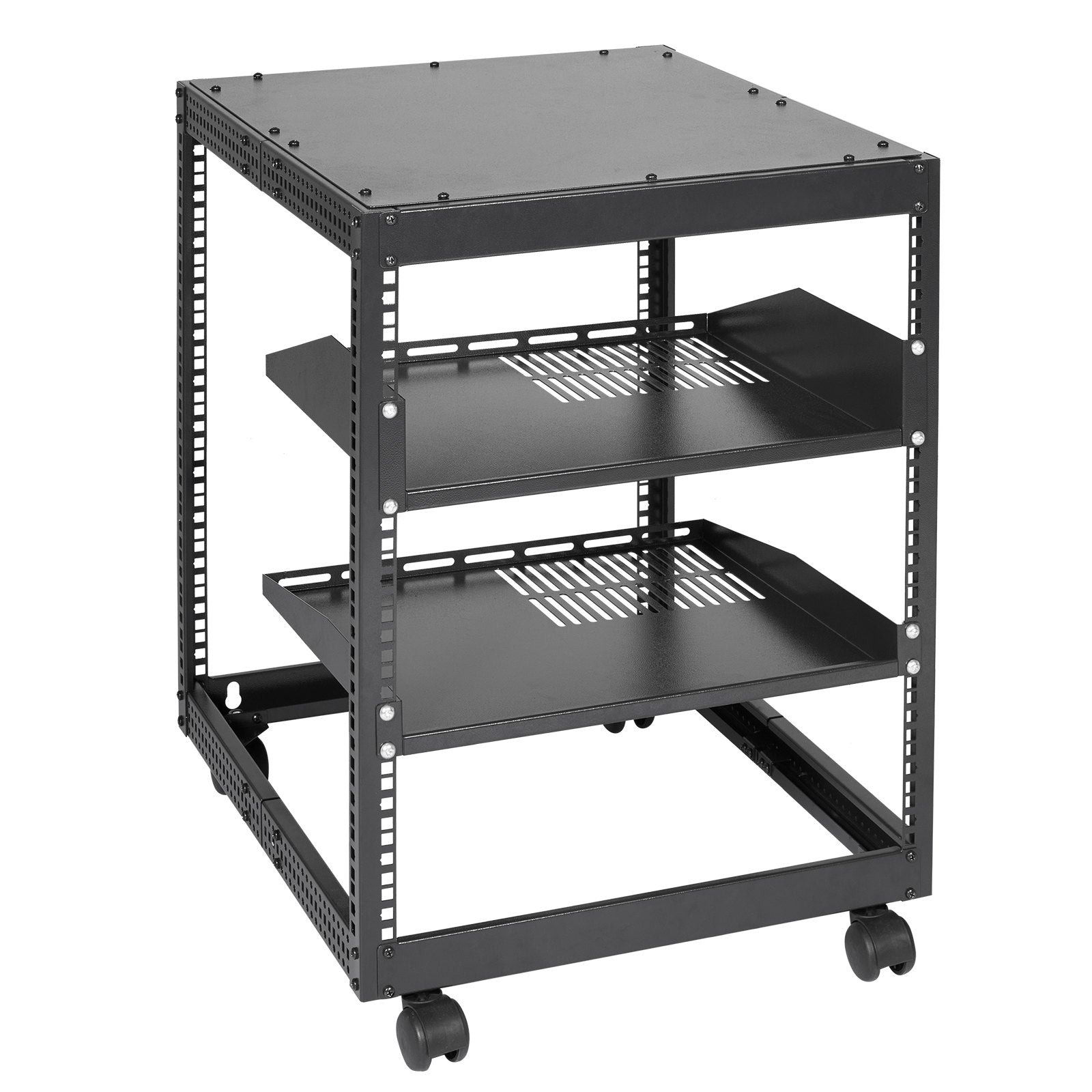 Basketball & Basketball Accessories: VEVOR 12U Open Frame Server Rack, 15''-40'' Adjustable Depth, Free Standing or Wall Mount Network Server Rack, 4 Post AV Rack with Casters, Holds All Your Networking IT Equipment AV Gear Router Modem