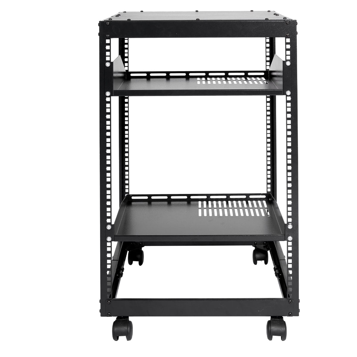 15U Open Frame Server Rack, 23-40 in Adjustable Depth, Free Standing or Wall Mount Network Server Rack, 4 Post AV Rack with Casters, Holds All Your Networking IT Equipment AV Gear Router Modem